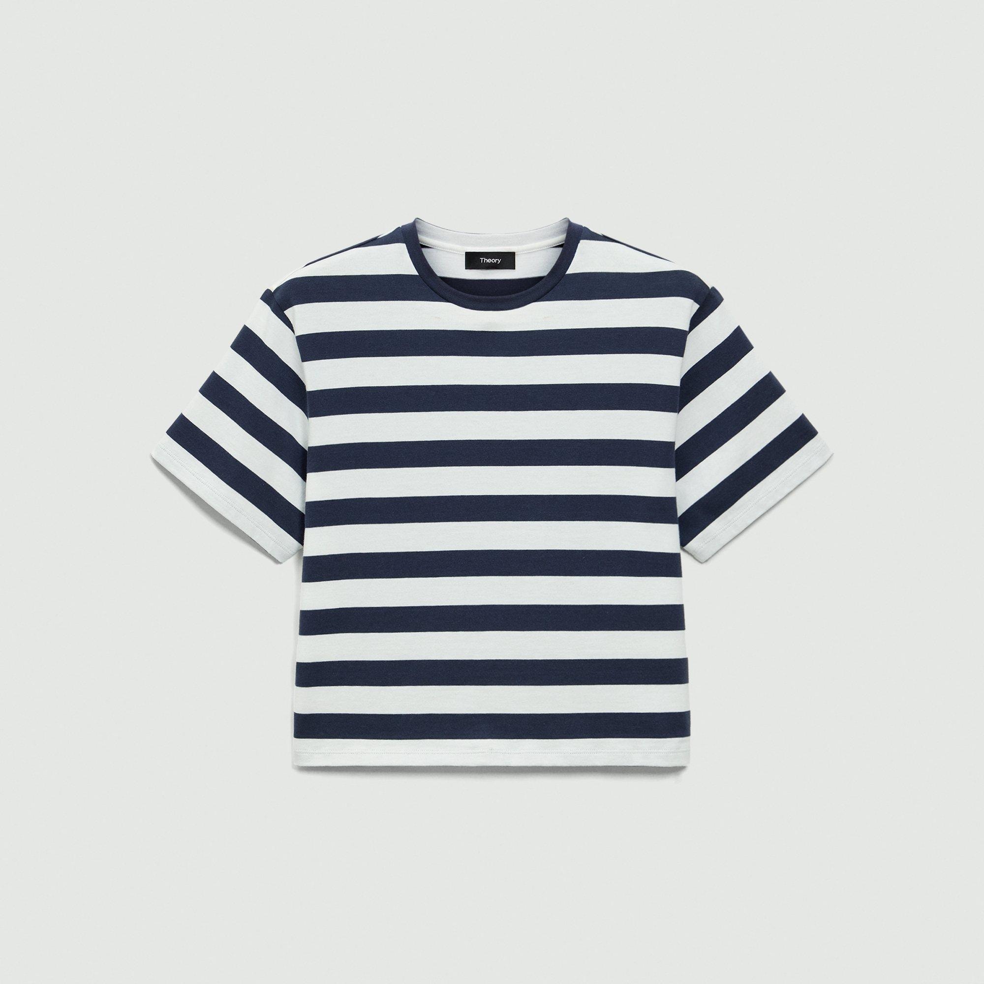 Boxy Crewneck Tee in Striped Cotton