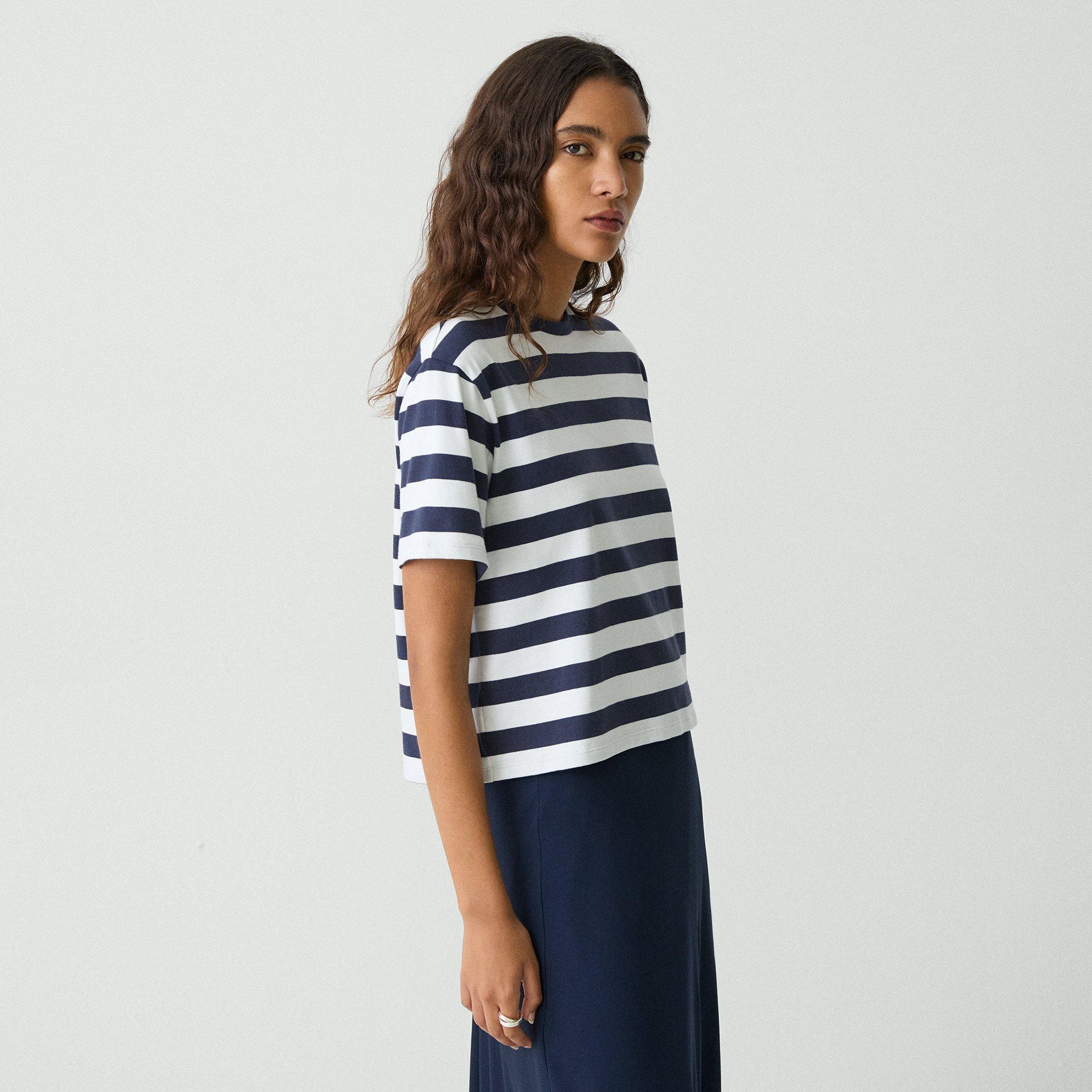 Boxy Crewneck Tee in Striped Cotton