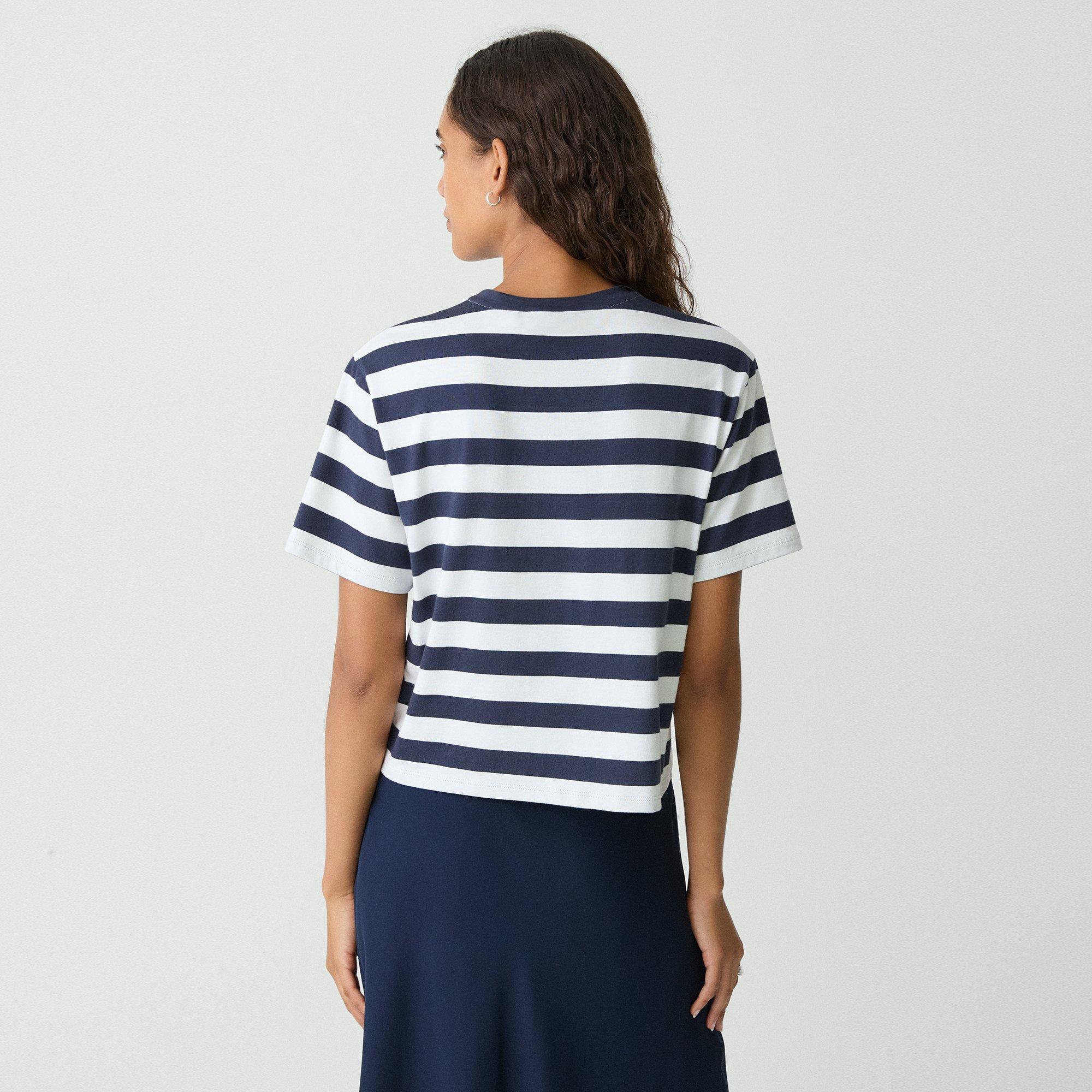 Boxy Crewneck Tee in Striped Cotton