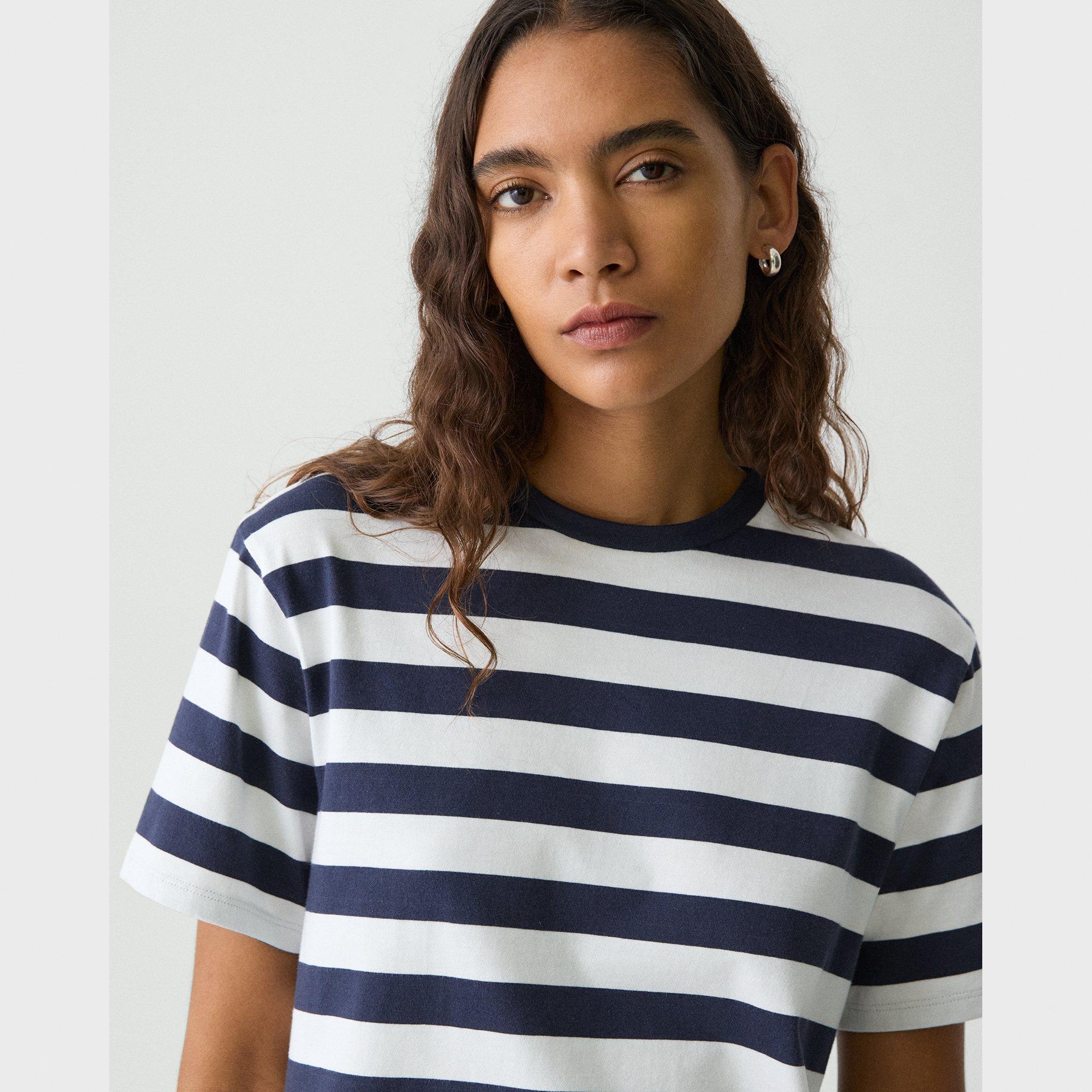 Boxy Crewneck Tee in Striped Cotton