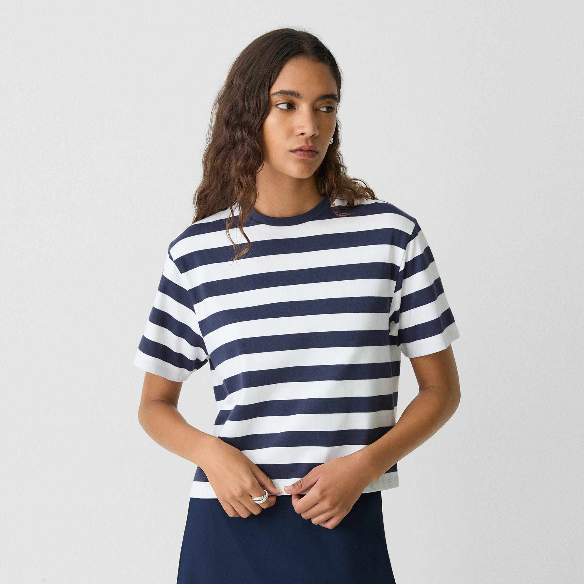 Boxy Crewneck Tee in Striped Cotton