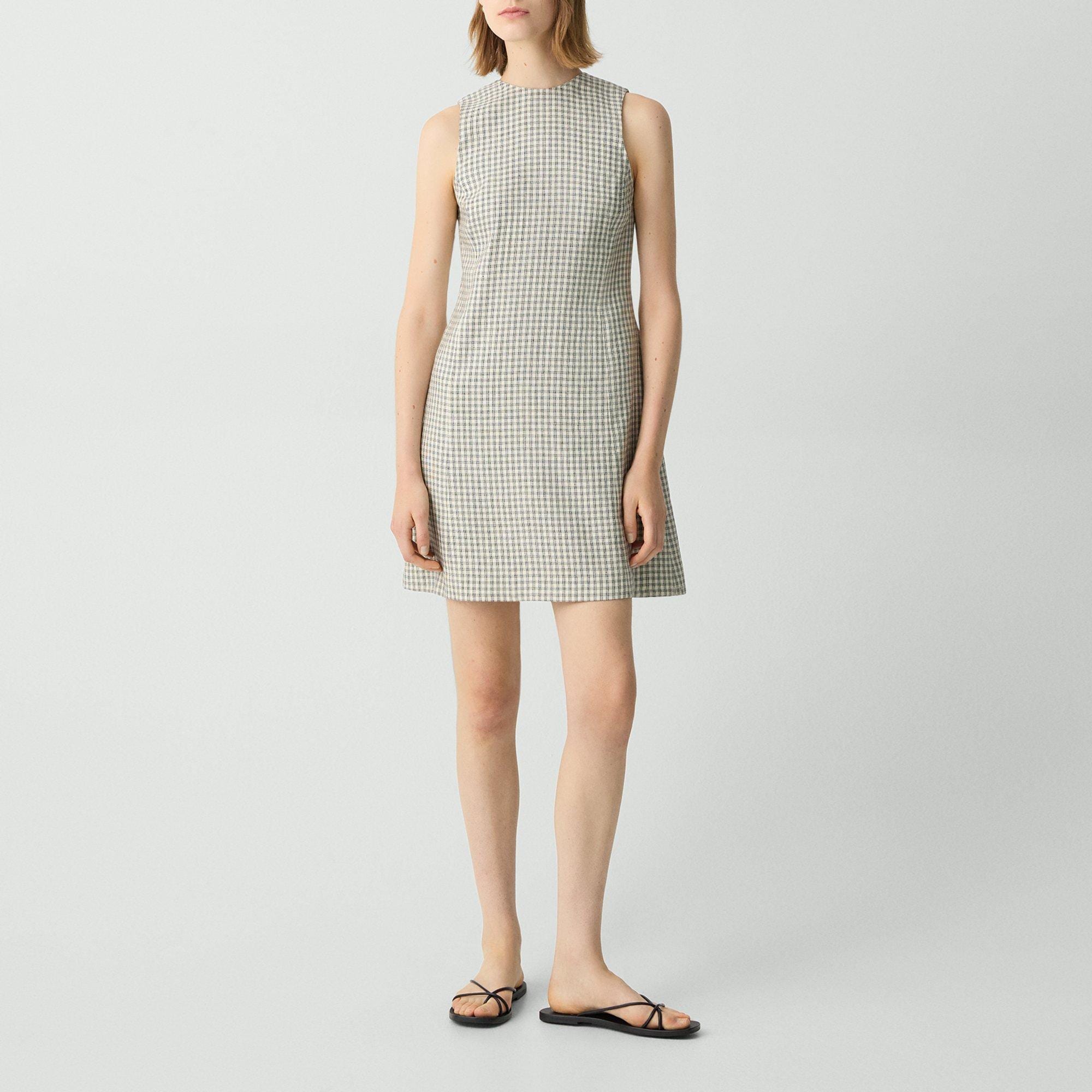 A-Line Mini Dress In Checked Linen-Blend by Theory