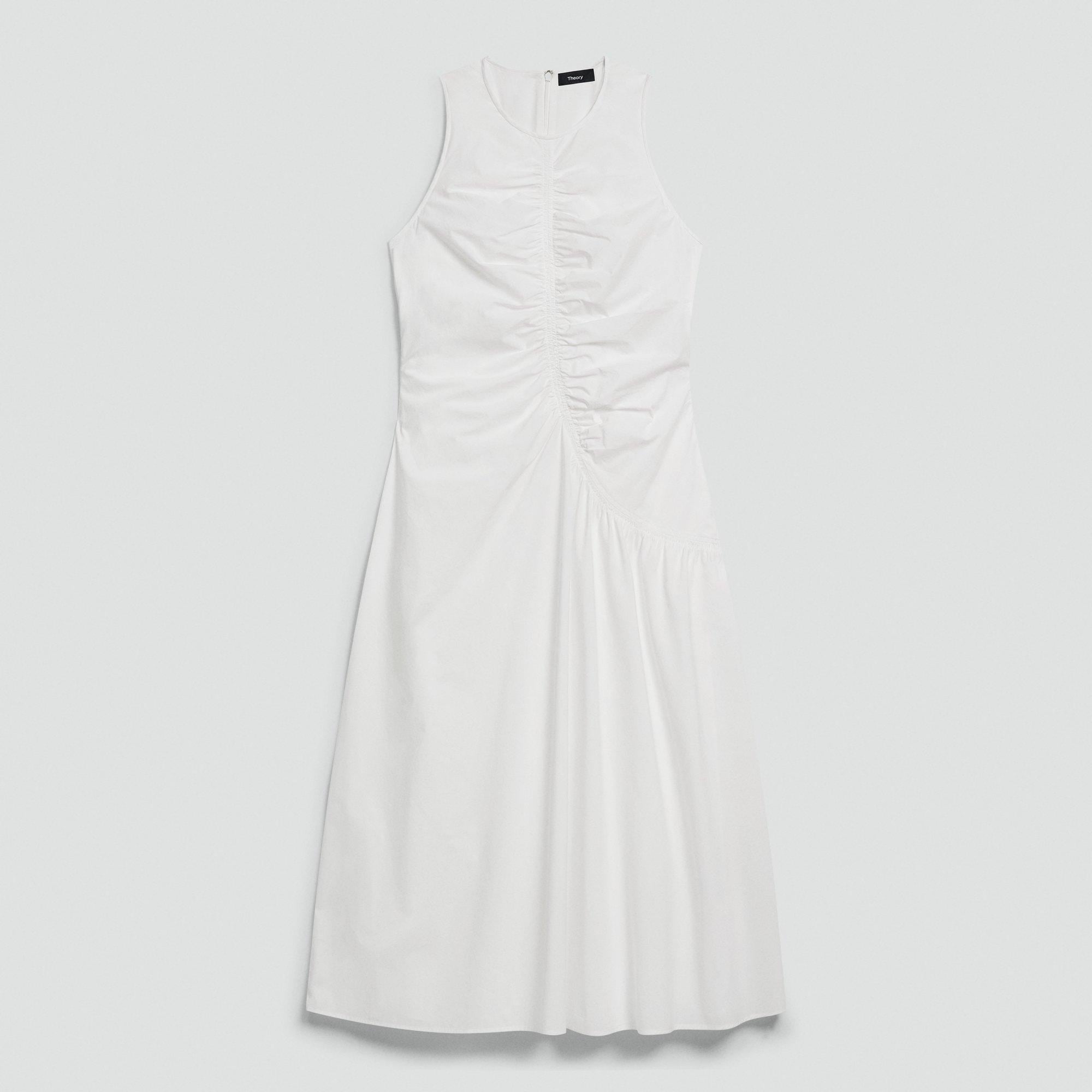Ruched Asymmetrical Midi Dress in Cotton-Blend