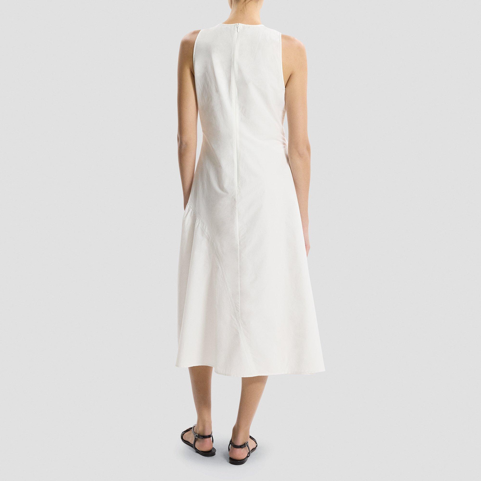 Ruched Asymmetrical Midi Dress in Cotton-Blend