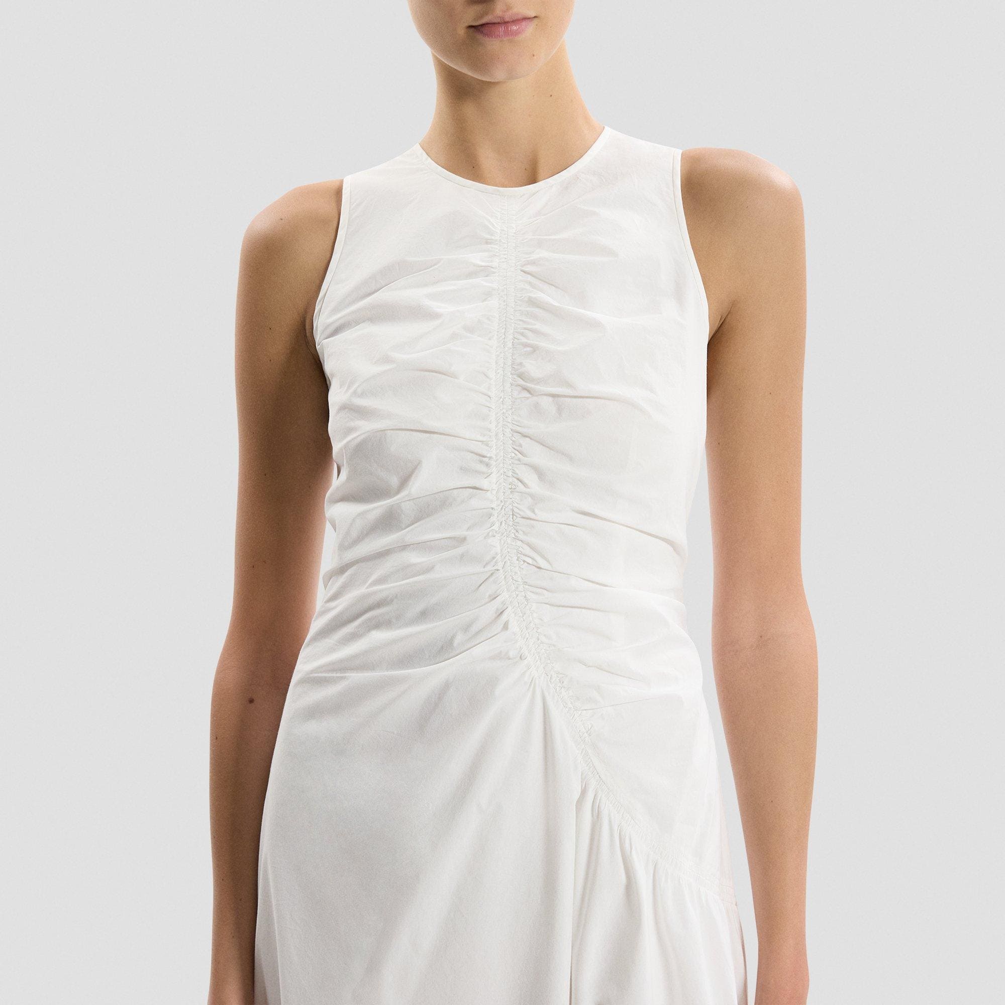 Ruched Asymmetrical Midi Dress in Cotton-Blend