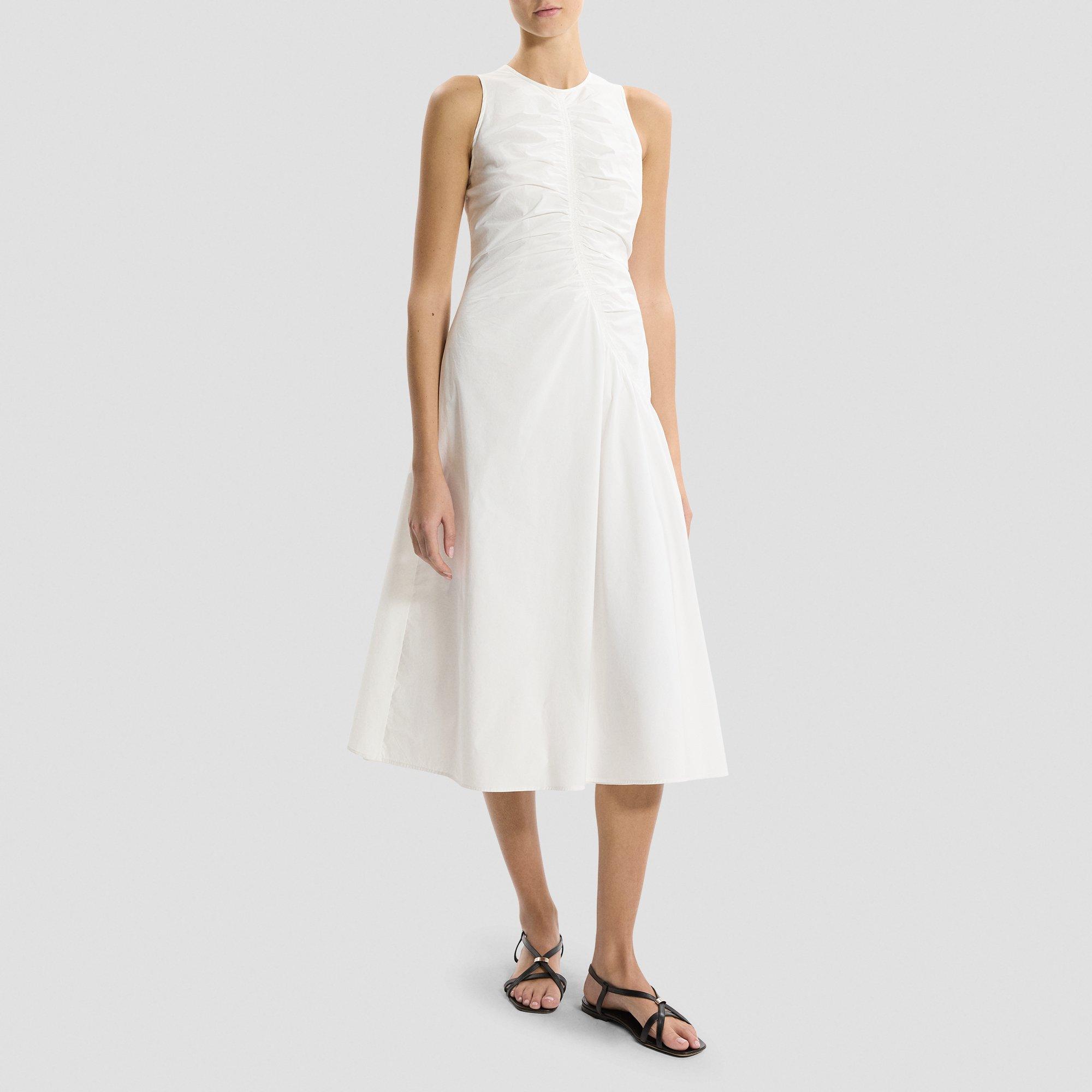 Ruched Asymmetrical Midi Dress in Cotton-Blend