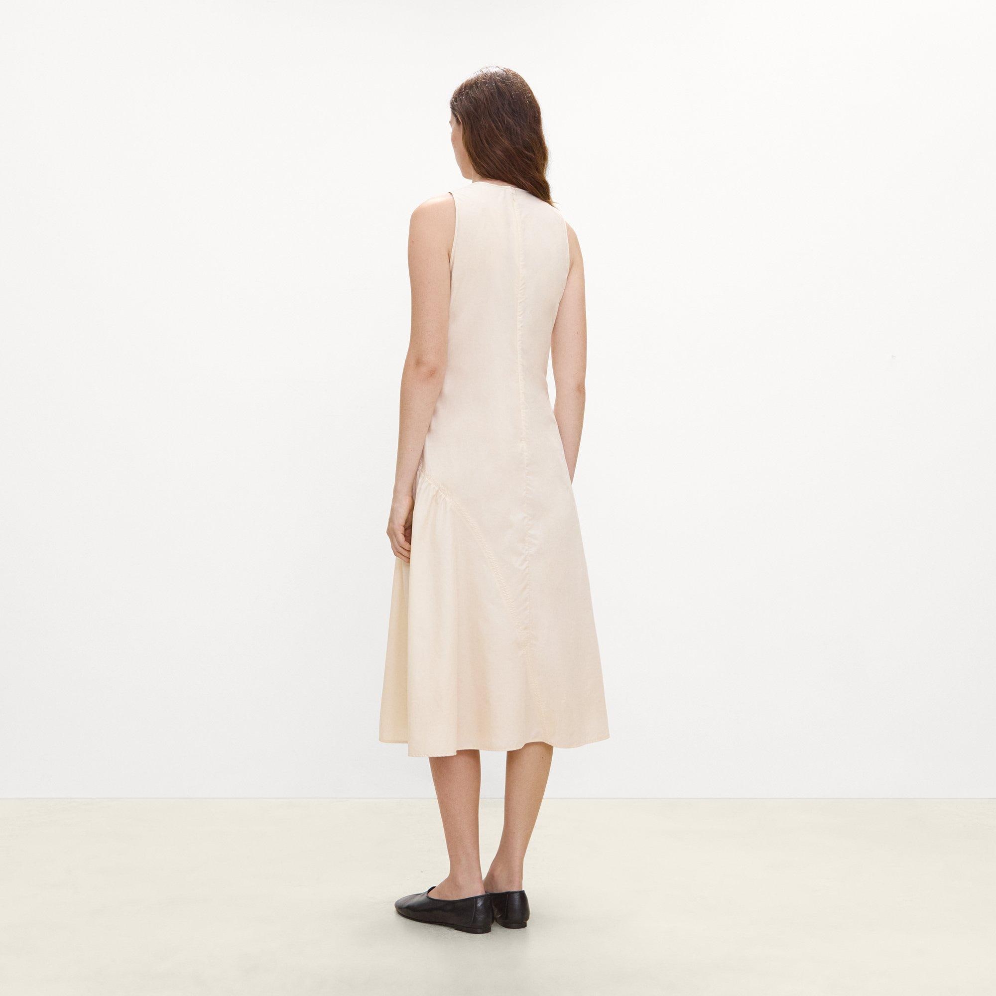 Ruched Asymmetrical Midi Dress in Cotton-Blend