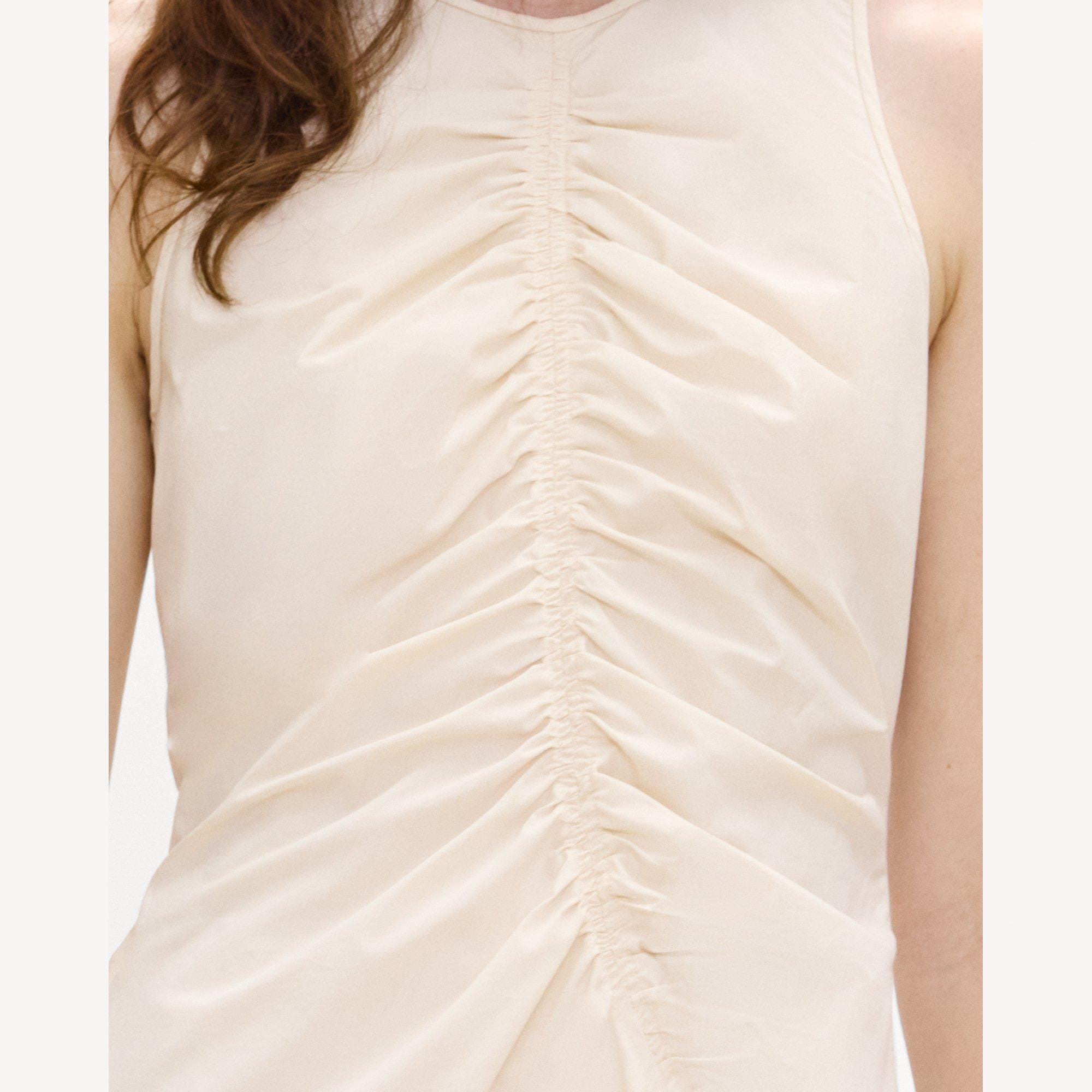 Ruched Asymmetrical Midi Dress in Cotton-Blend