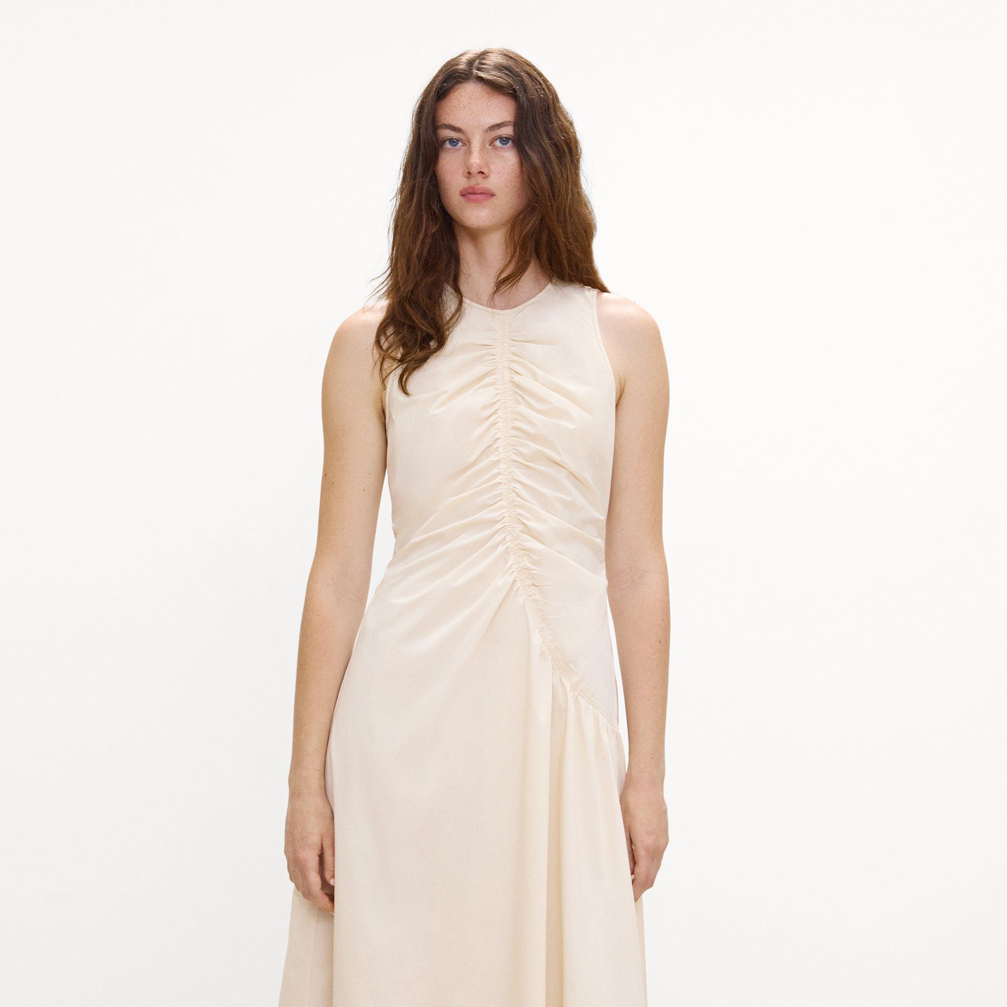 Ruched Asymmetrical Midi Dress in Cotton-Blend
