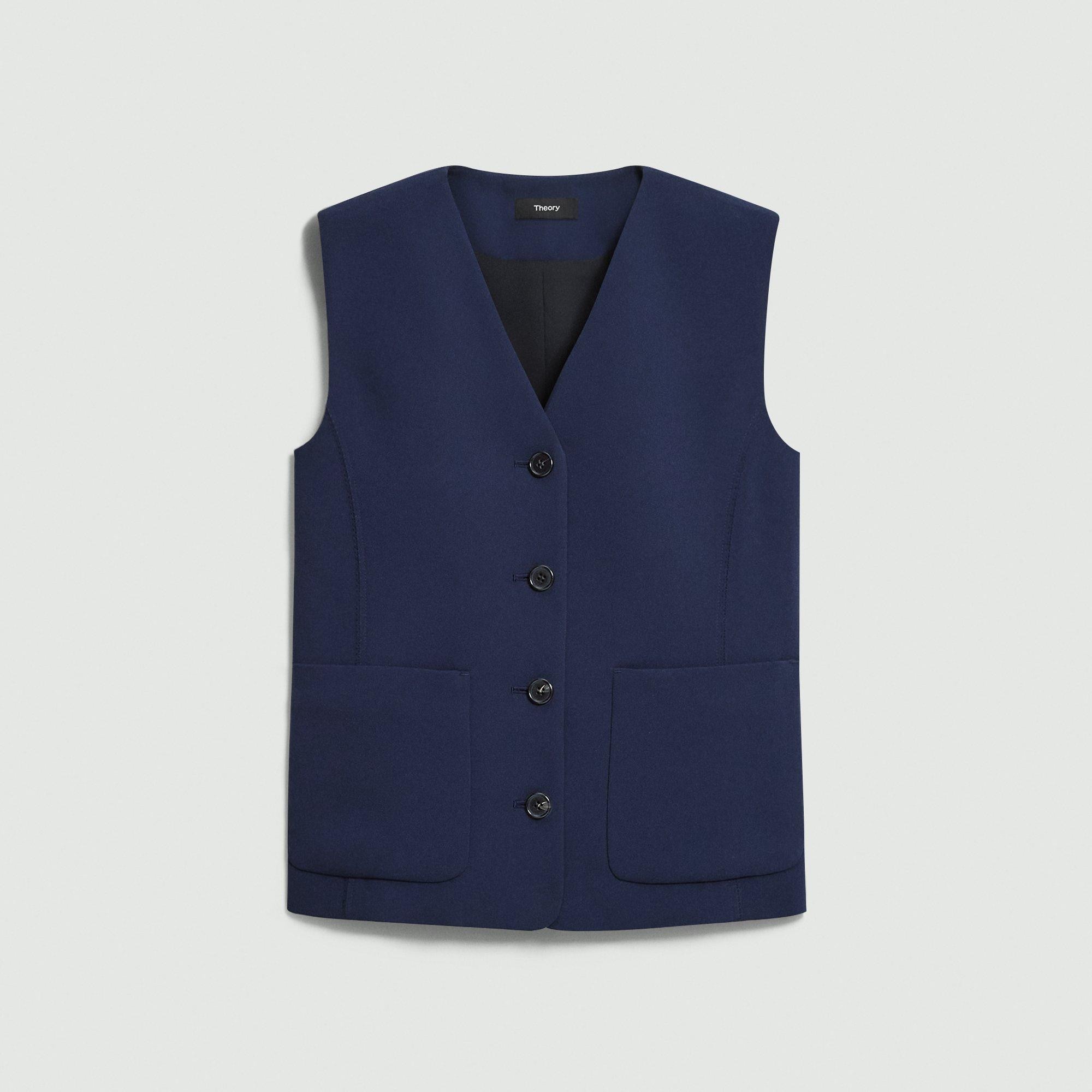 theory セオリー ベスト DRY CREPE FITTED DB VEST Satin Crepe Zig Zag Vest | Theory