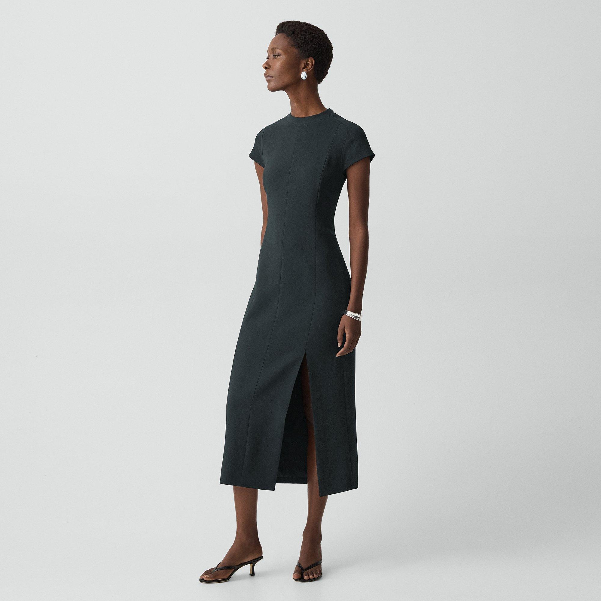 Short-Sleeve Midi Dress in Admiral Crepe