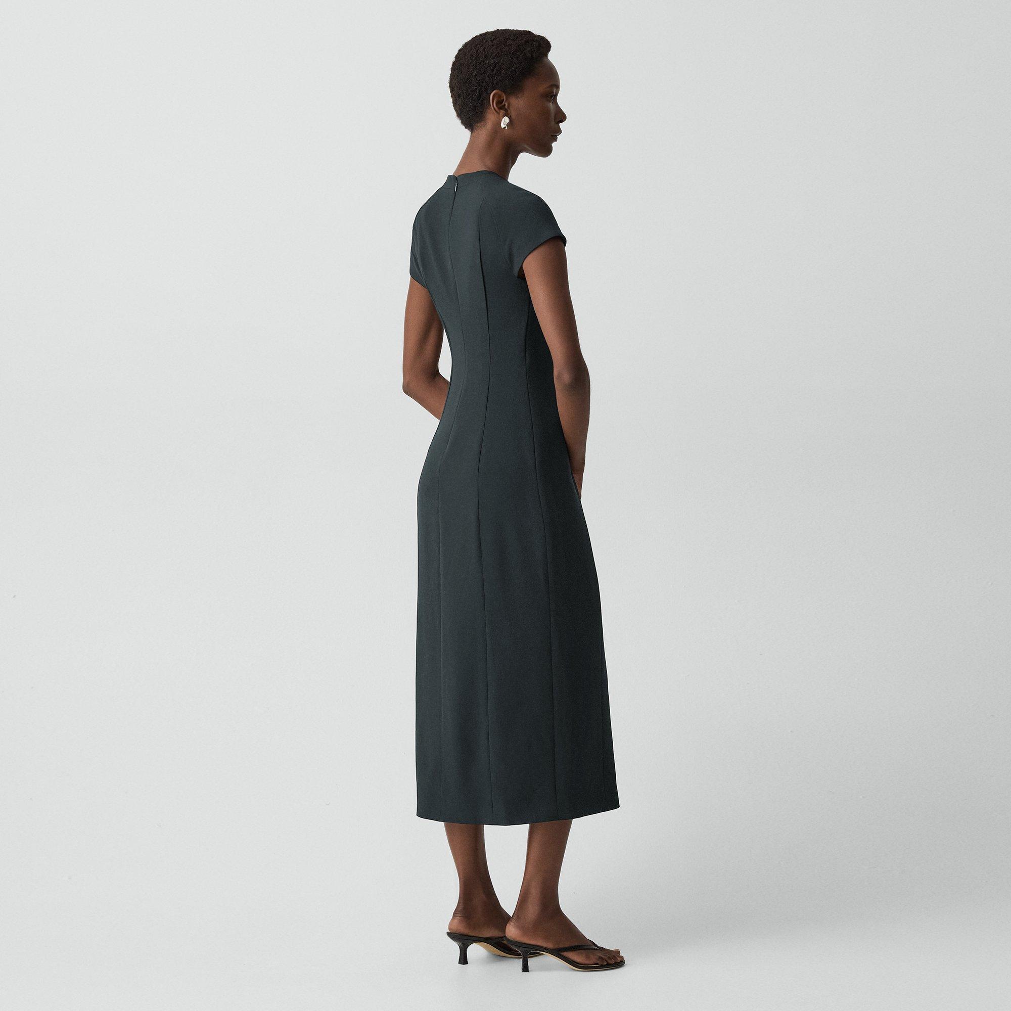Short-Sleeve Midi Dress in Admiral Crepe