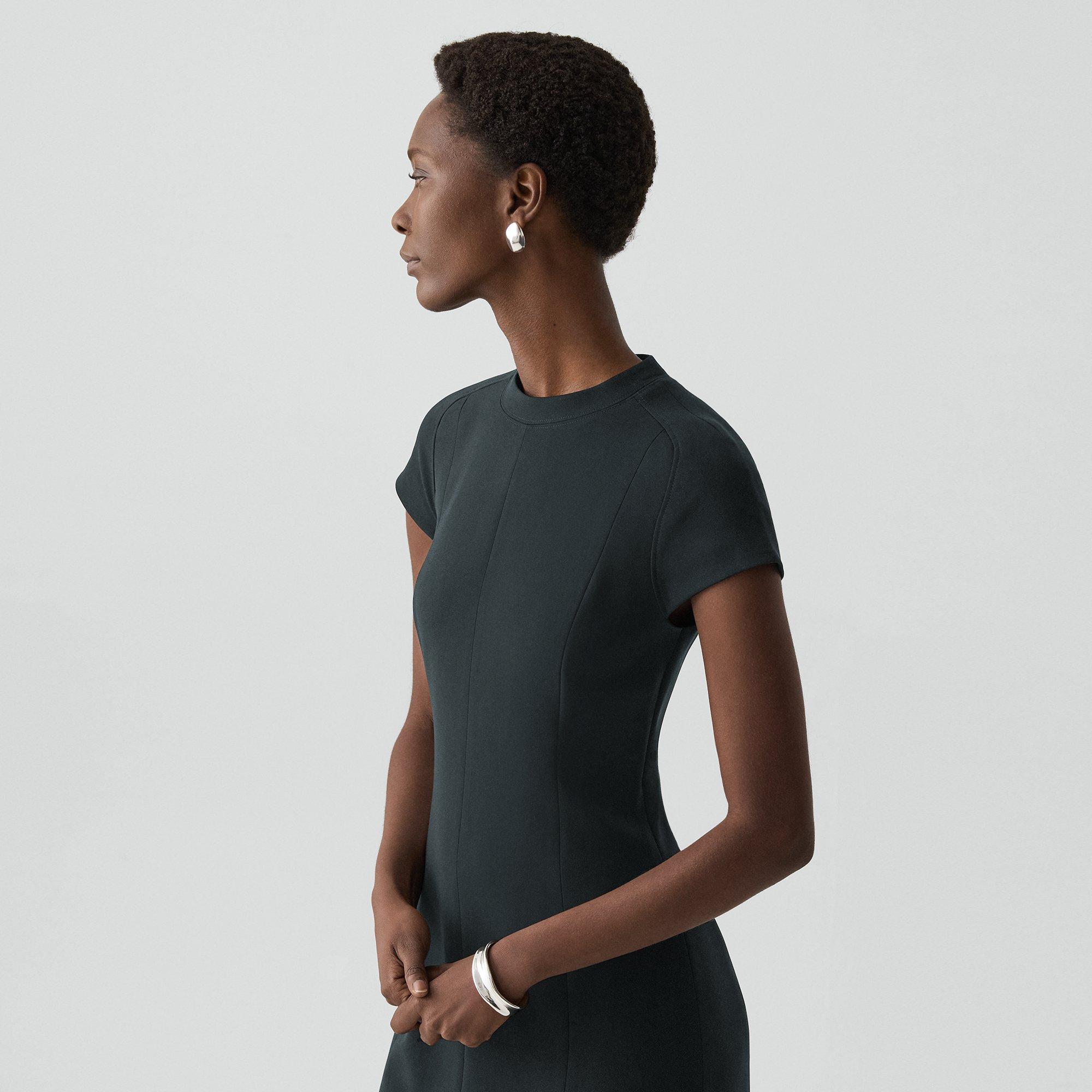 Short-Sleeve Midi Dress in Admiral Crepe