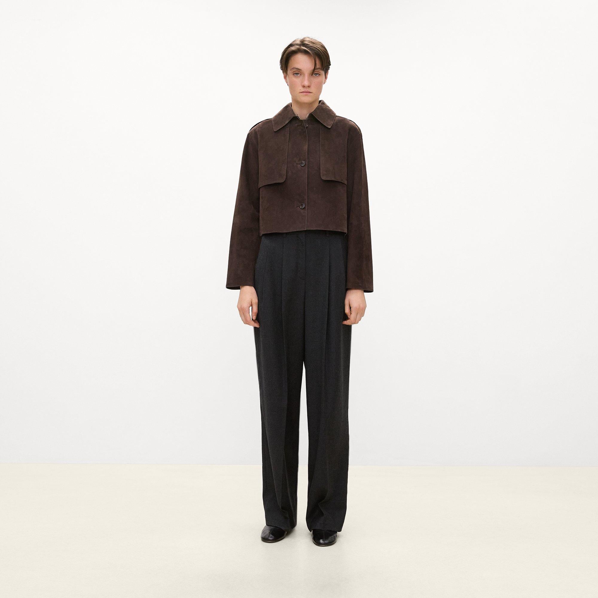 Cropped Trench Coat in Suede