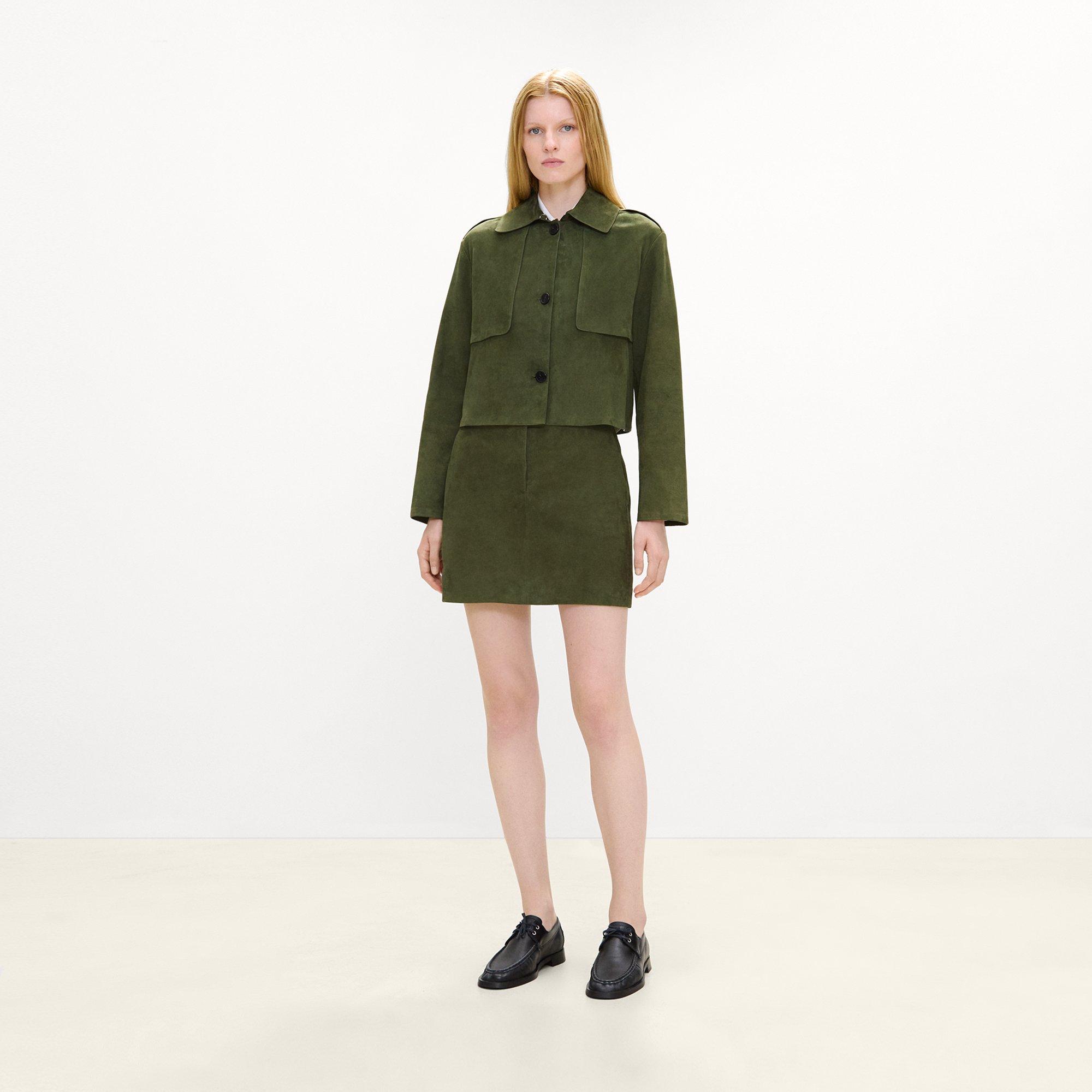 Cropped Trench Coat in Suede