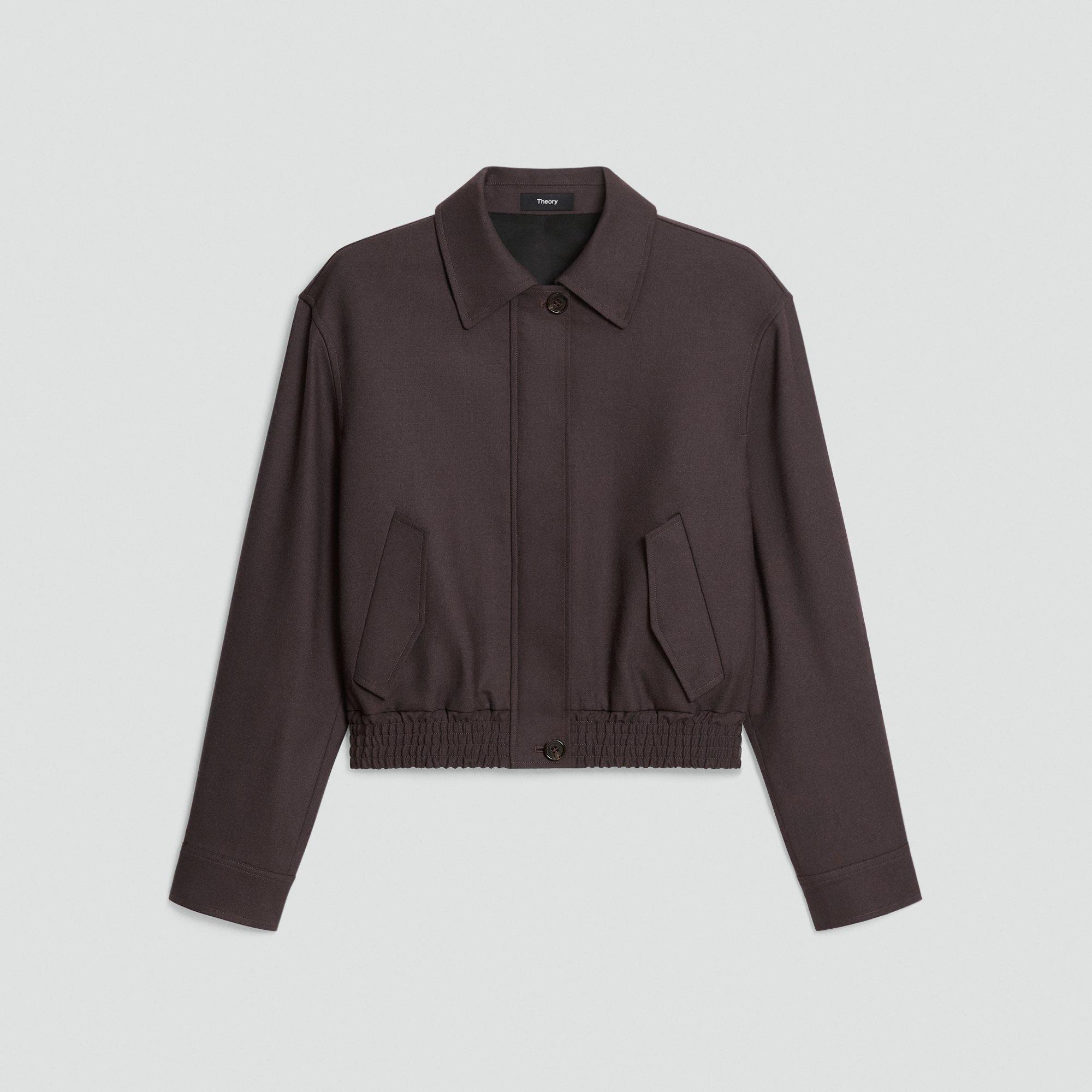 Theory Official Site | Cropped Track Jacket in Wool-Blend Flannel