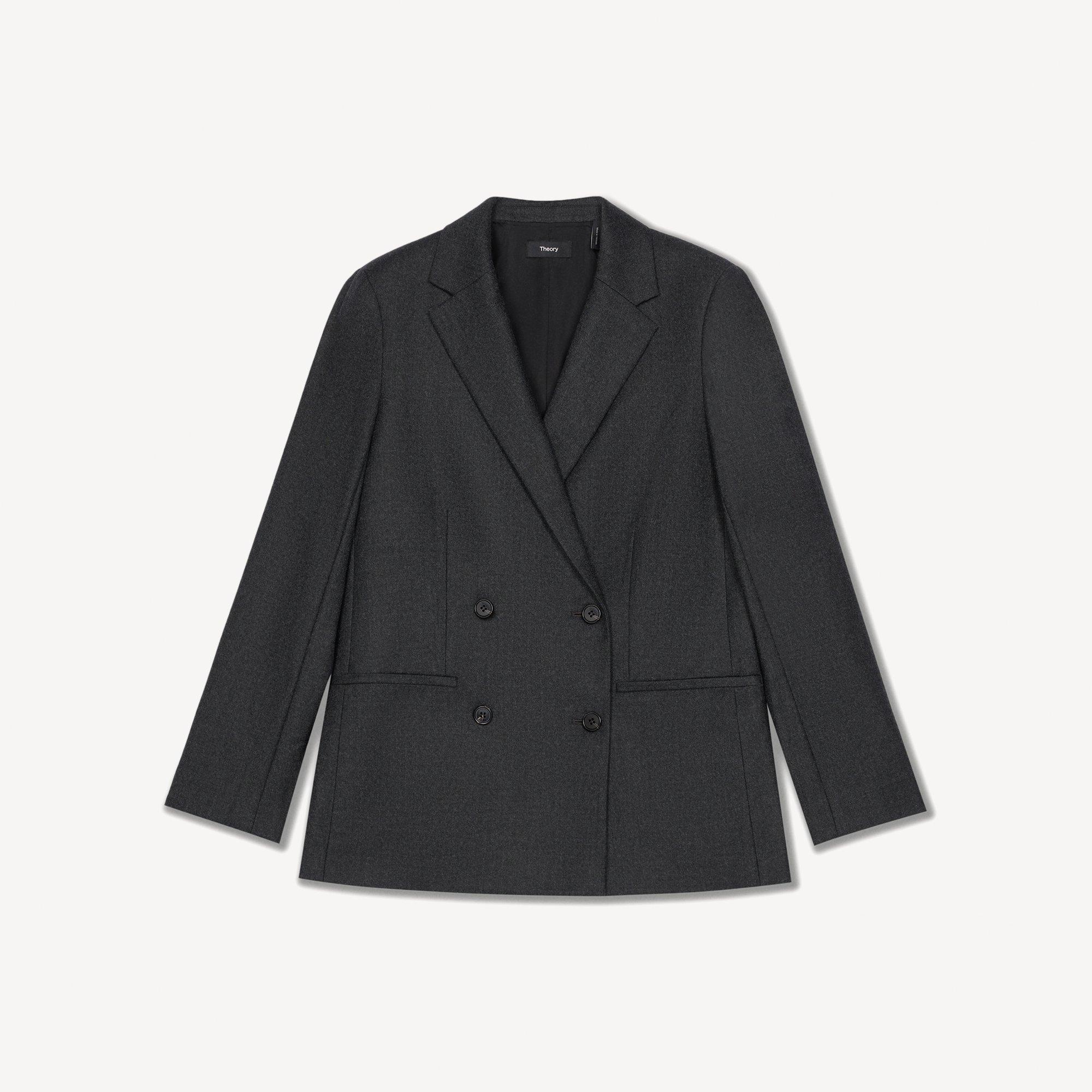 Relaxed Double-Breasted Blazer in Sleek Flannel