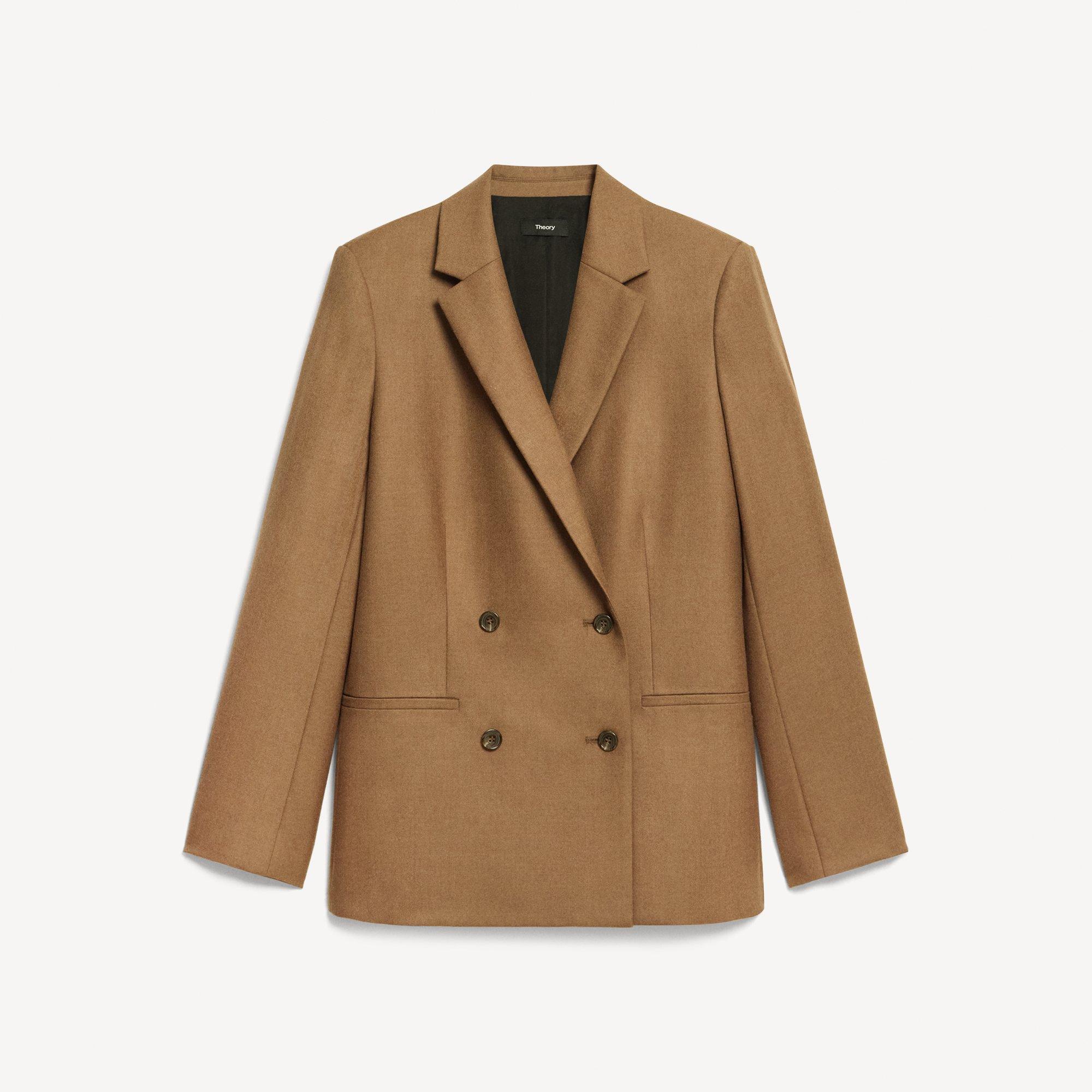 Relaxed Double-Breasted Blazer in Sleek Flannel