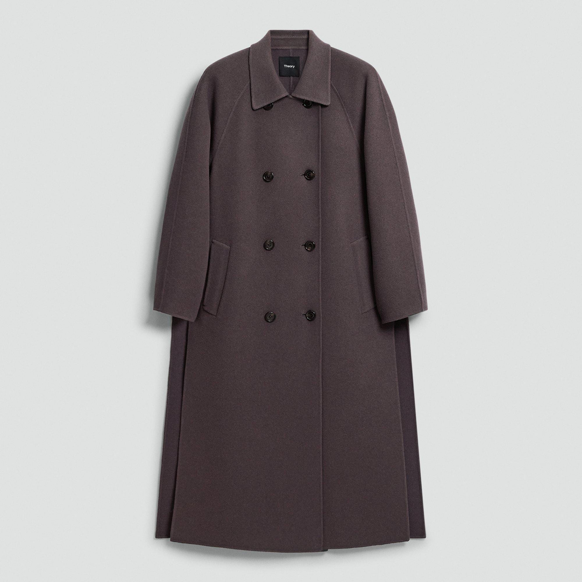 Plum Long Double-Breasted Coat in Textured Wool-Cashmere | Women's