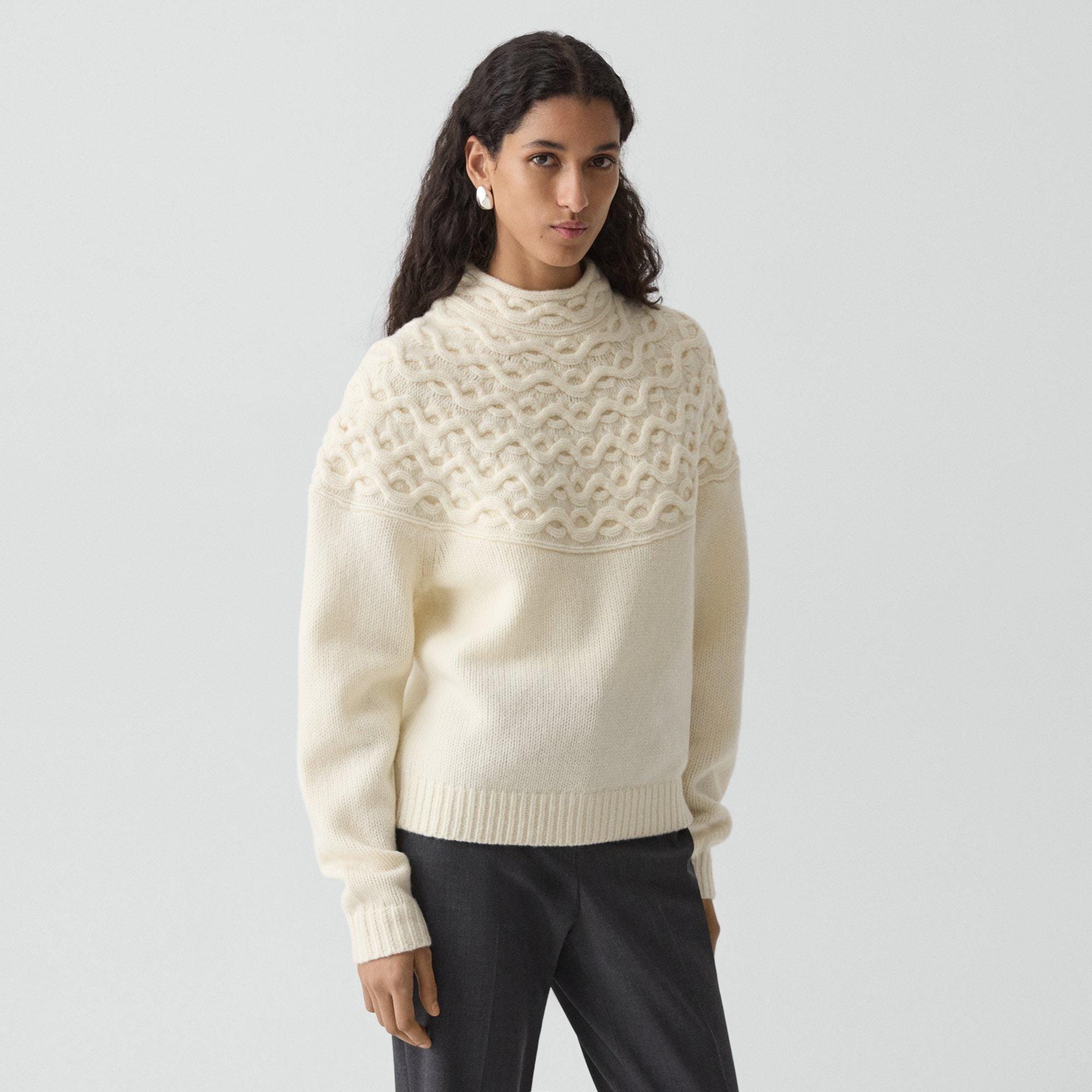 Cable-Knit Yoke Sweater in Felted Wool-Cashmere