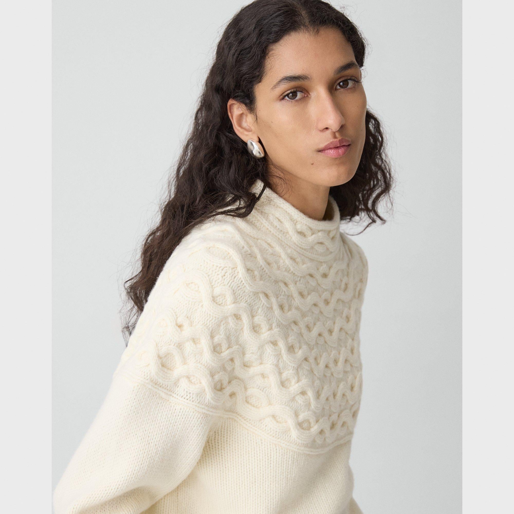 Cable-Knit Yoke Sweater in Felted Wool-Cashmere
