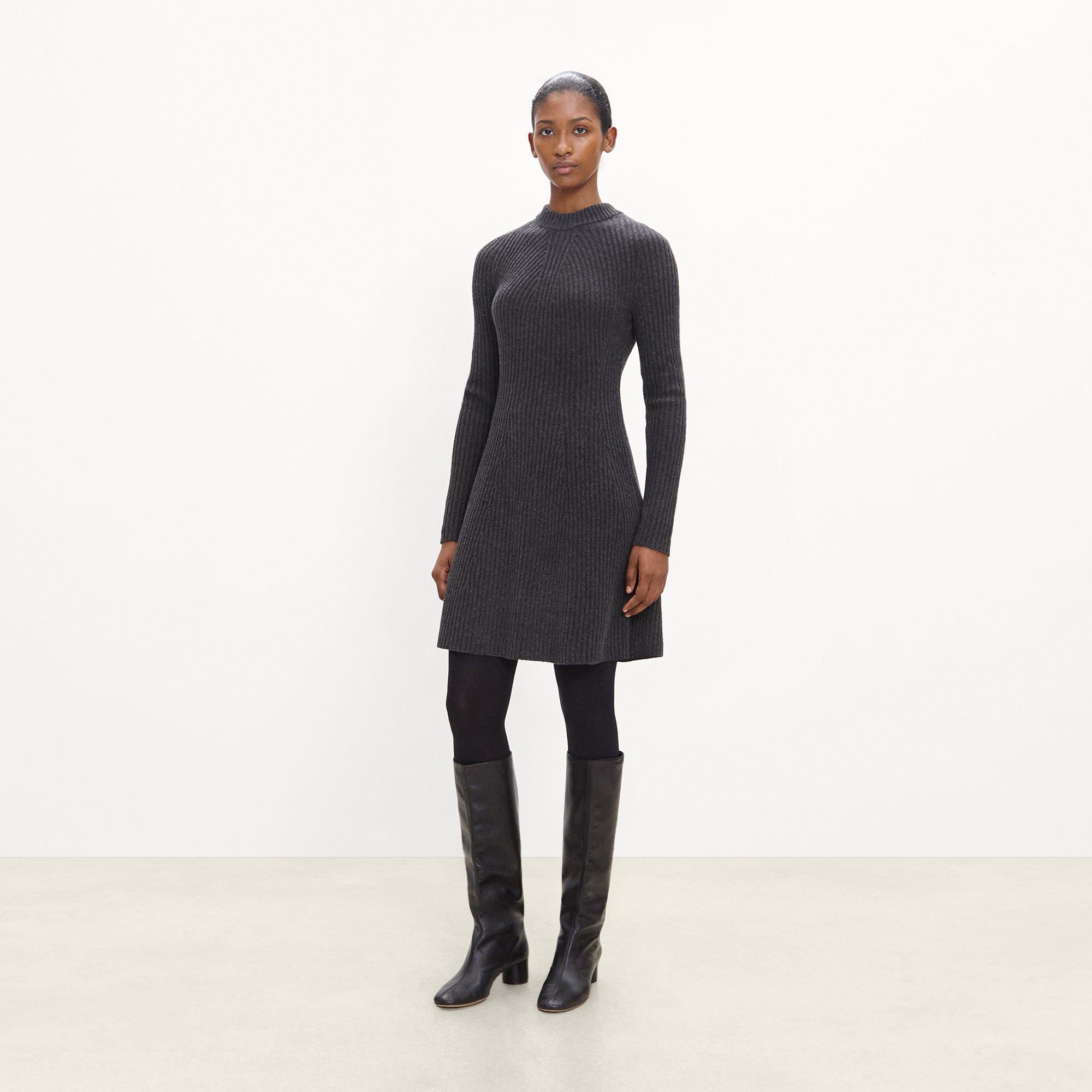 Ribbed Sweater Dress in Felted Wool-Cashmere