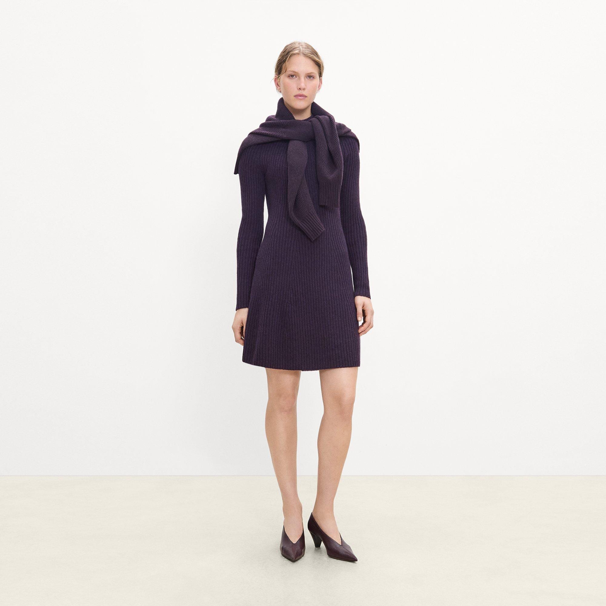 Ribbed Sweater Dress in Felted Wool-Cashmere