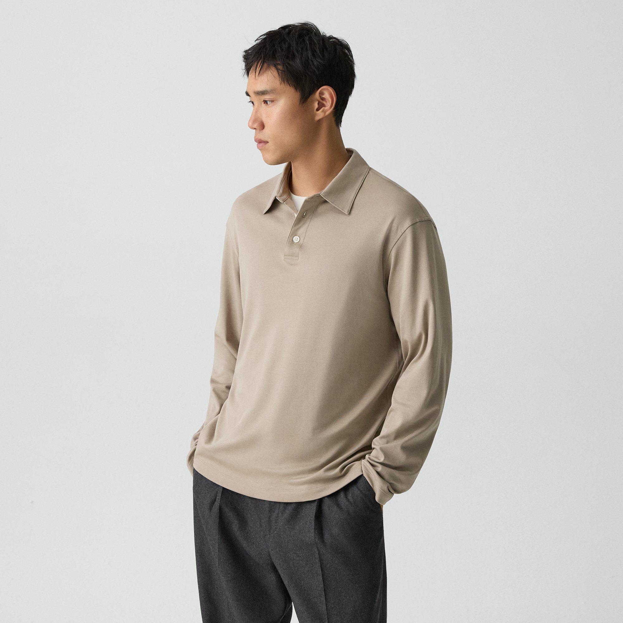 Relaxed Long-Sleeve Polo Shirt in Cotton Jersey