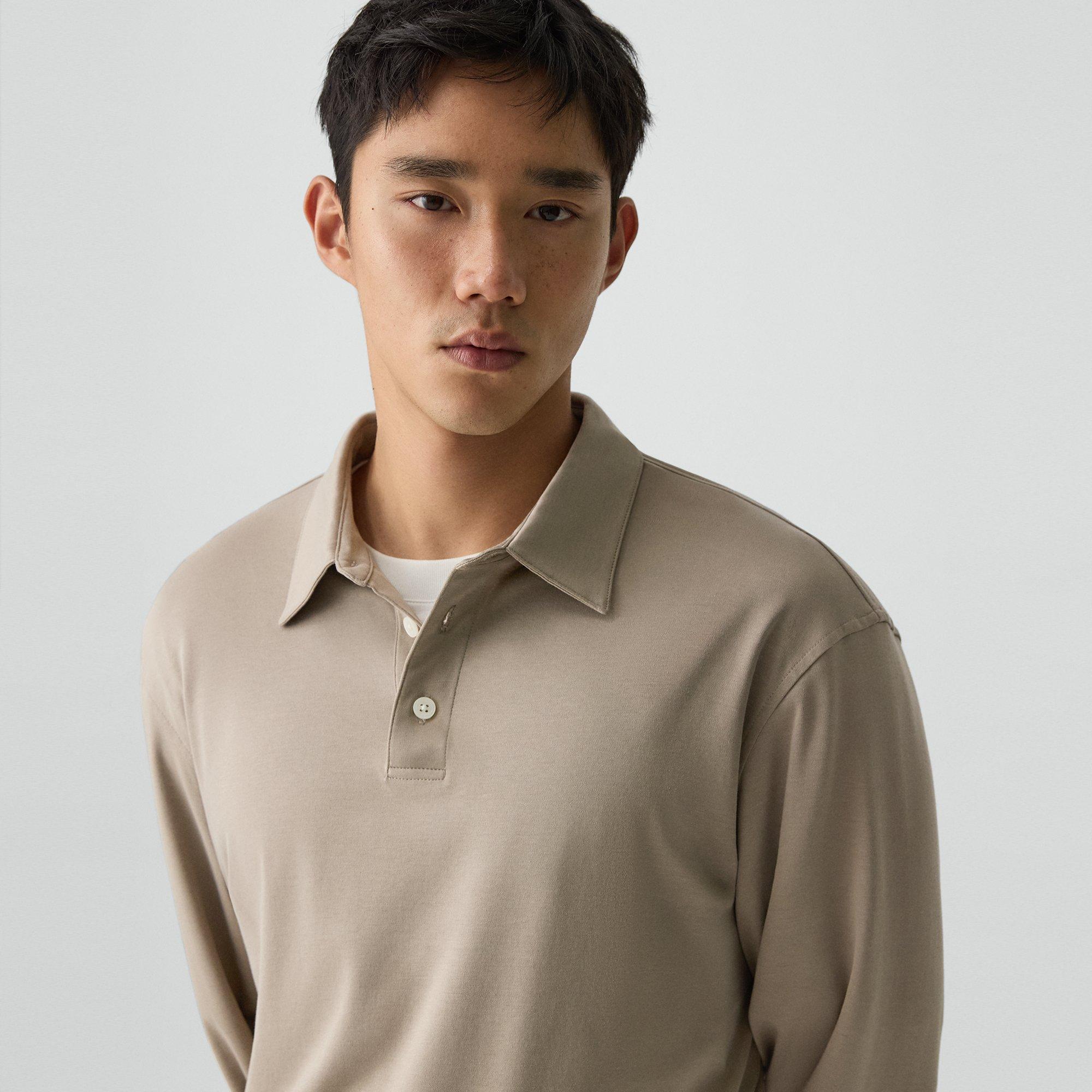 Relaxed Long-Sleeve Polo Shirt in Cotton Jersey