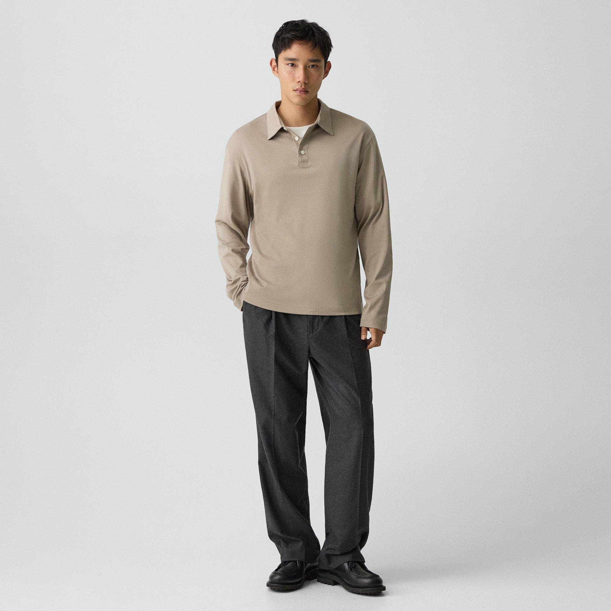 Relaxed Long-Sleeve Polo Shirt in Cotton Jersey