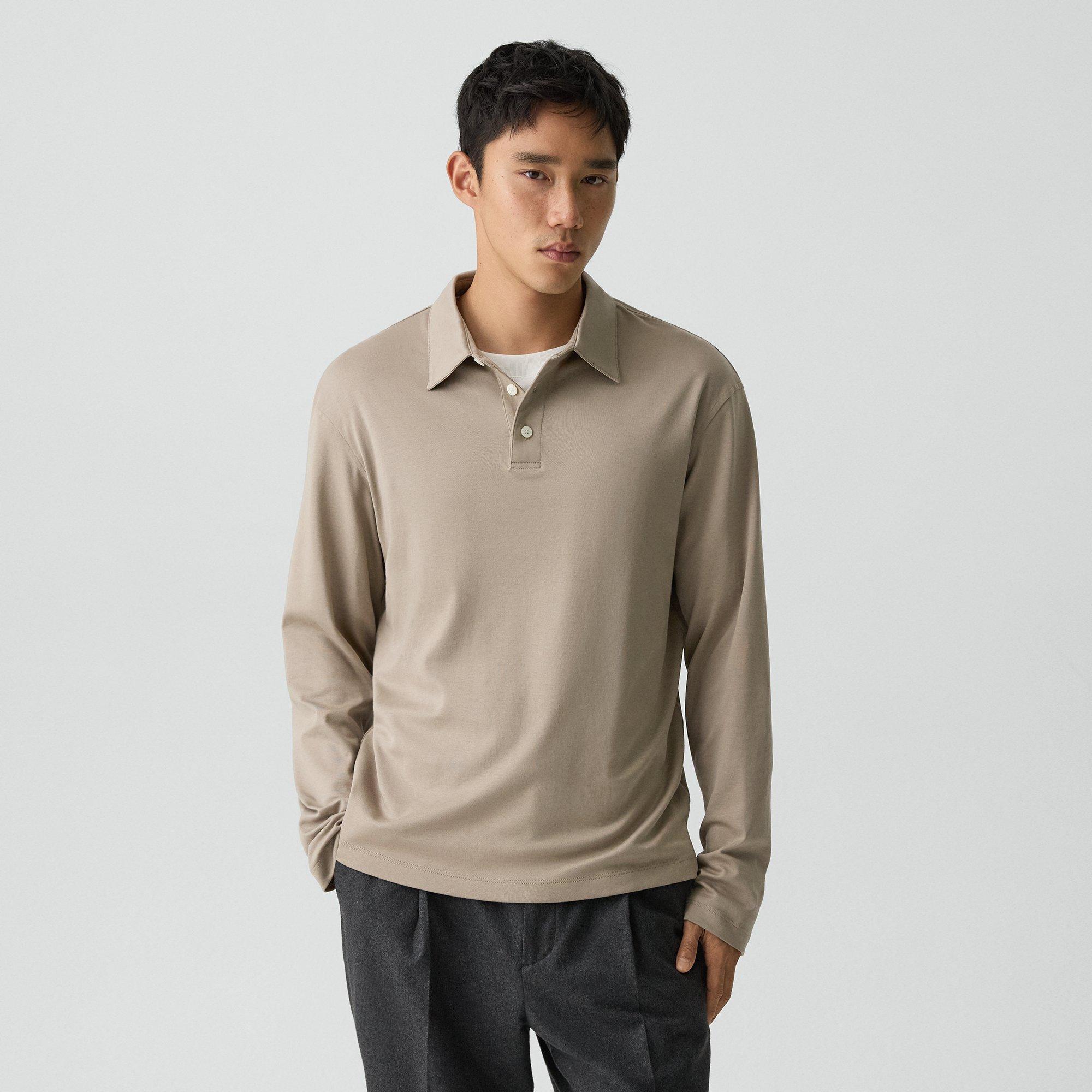 Relaxed Long-Sleeve Polo Shirt in Cotton Jersey