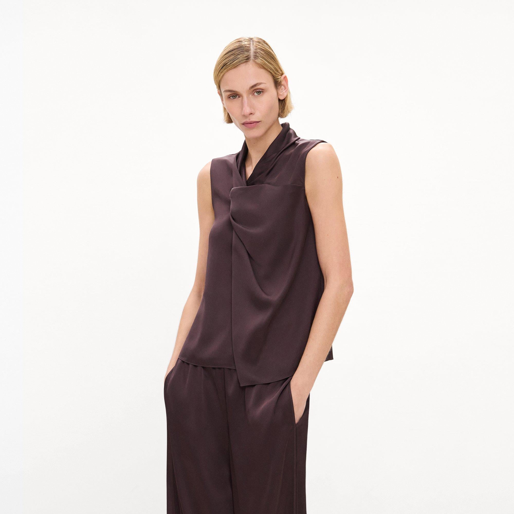 Twisted Split Blouse in Satin