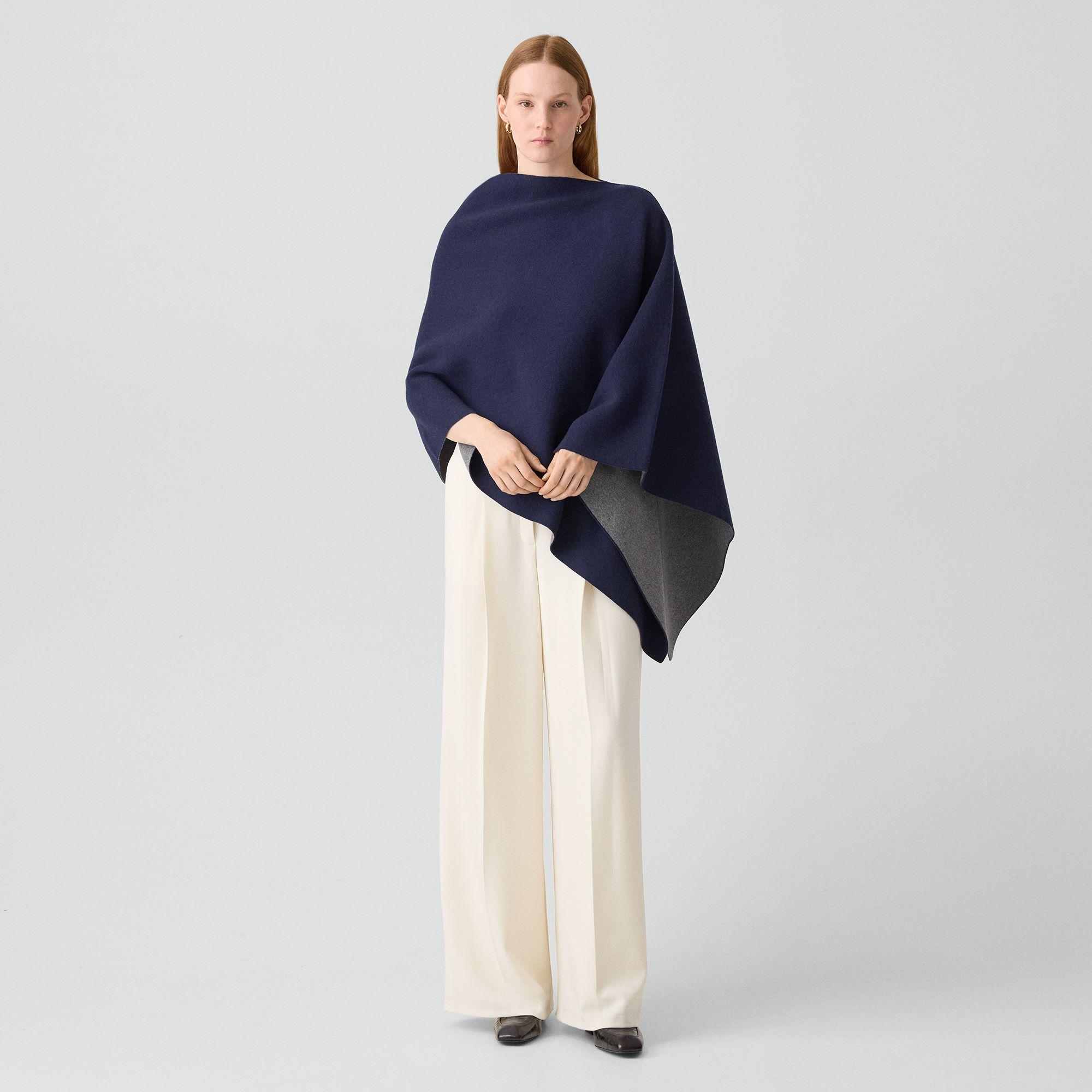 Reversible Draped Poncho in Felted Wool-Cashmere&nbsp;