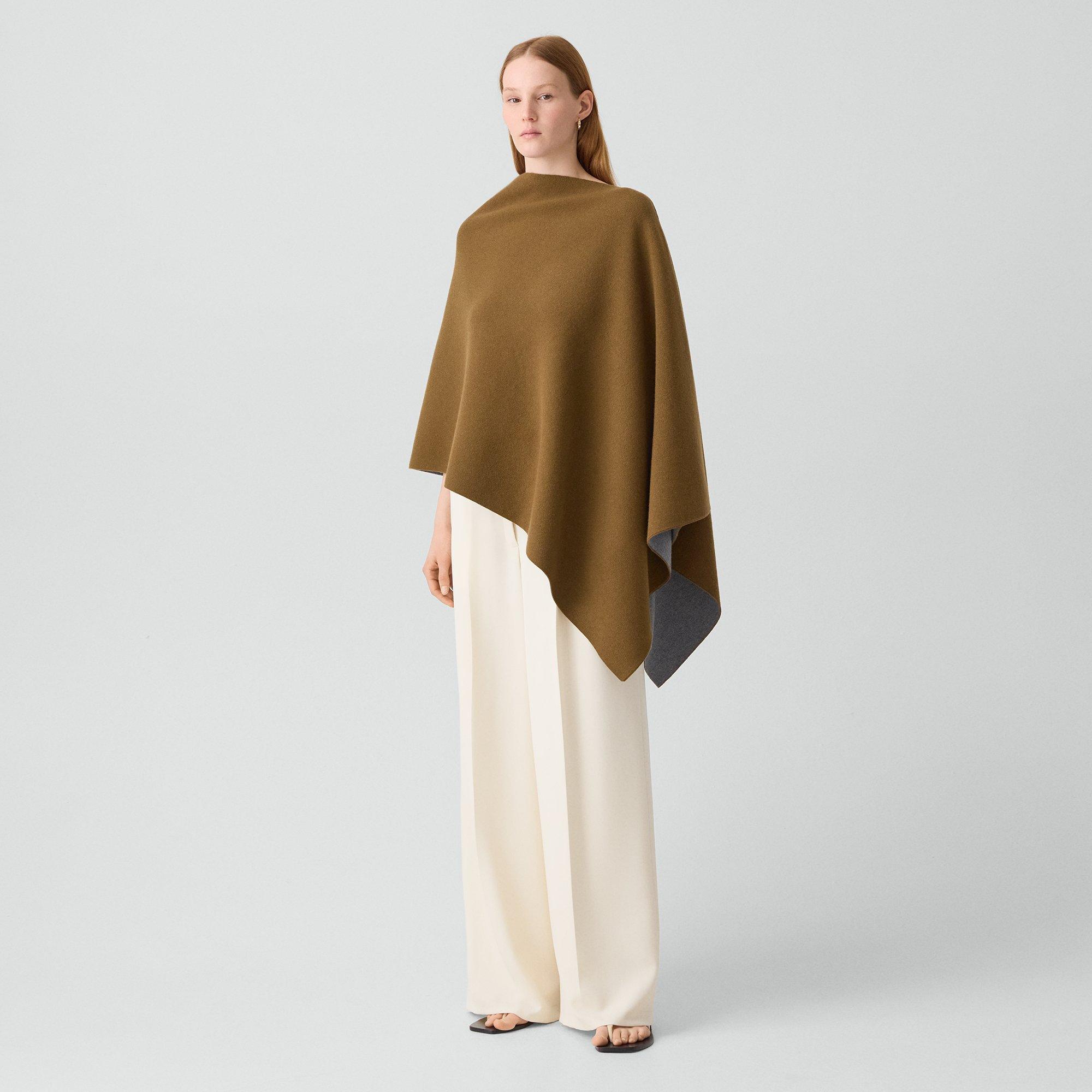 Reversible Draped Poncho in Felted Wool-Cashmere&nbsp;