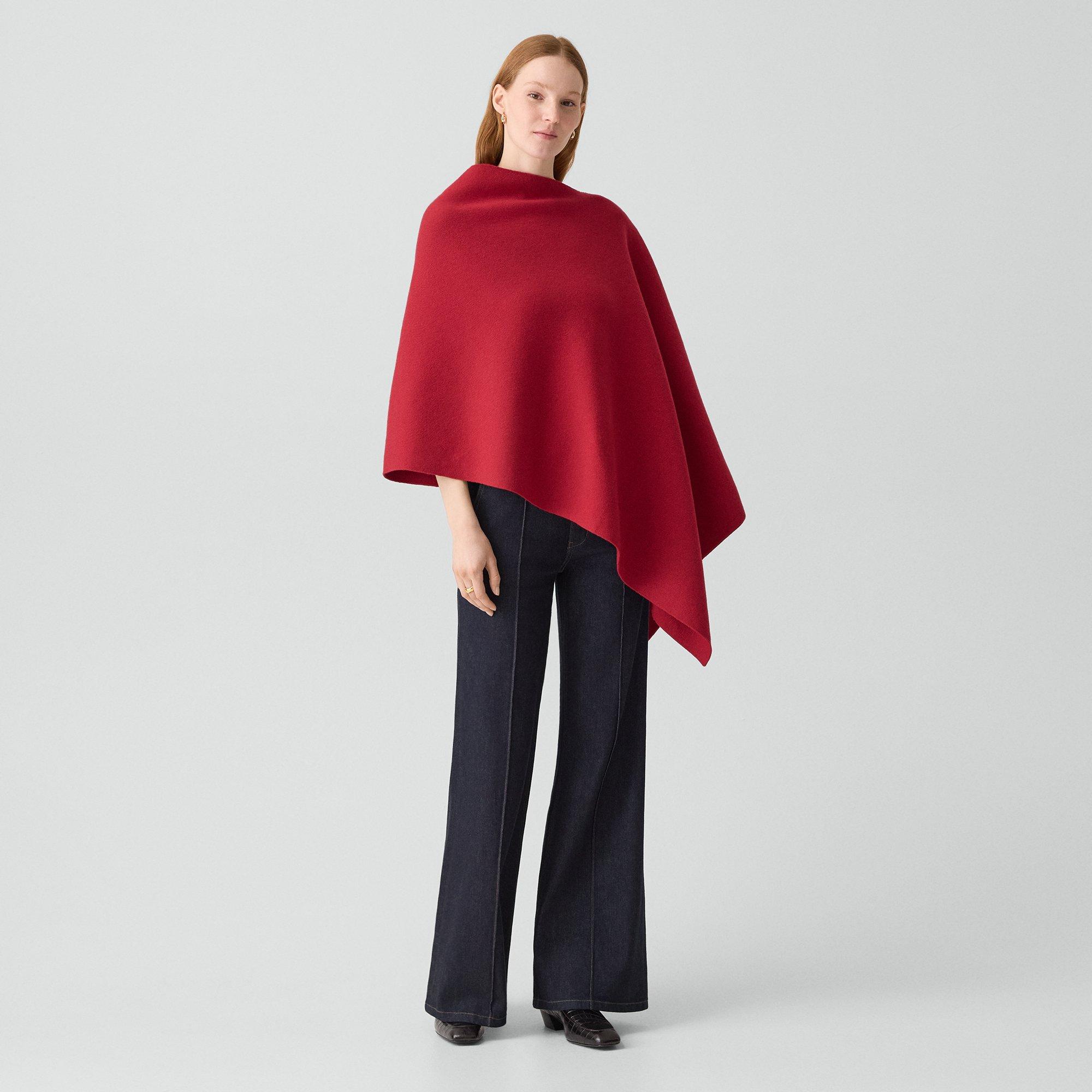 Reversible Draped Poncho in Felted Wool-Cashmere&nbsp;