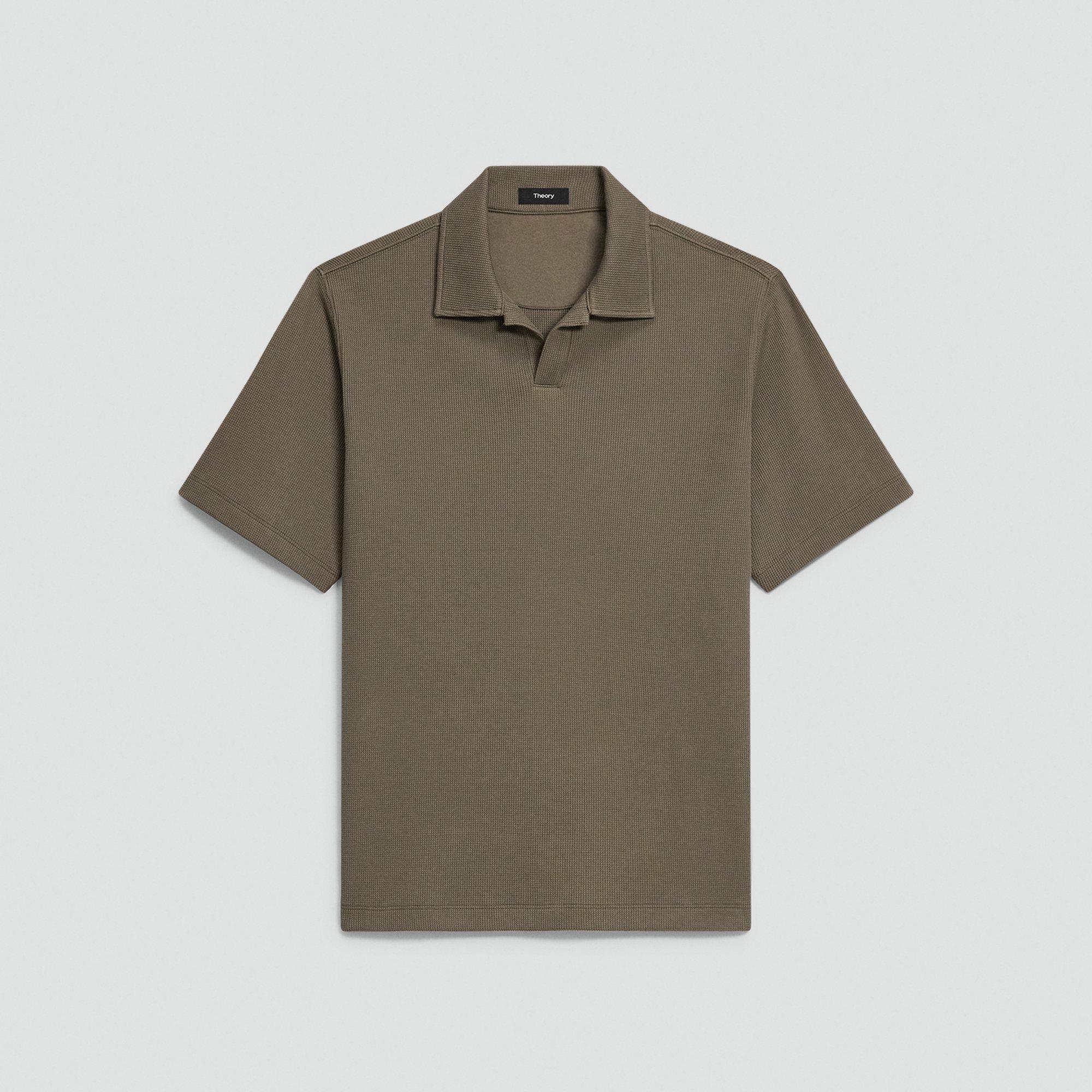Short-Sleeve Polo Shirt in Waffle-Knit Cotton