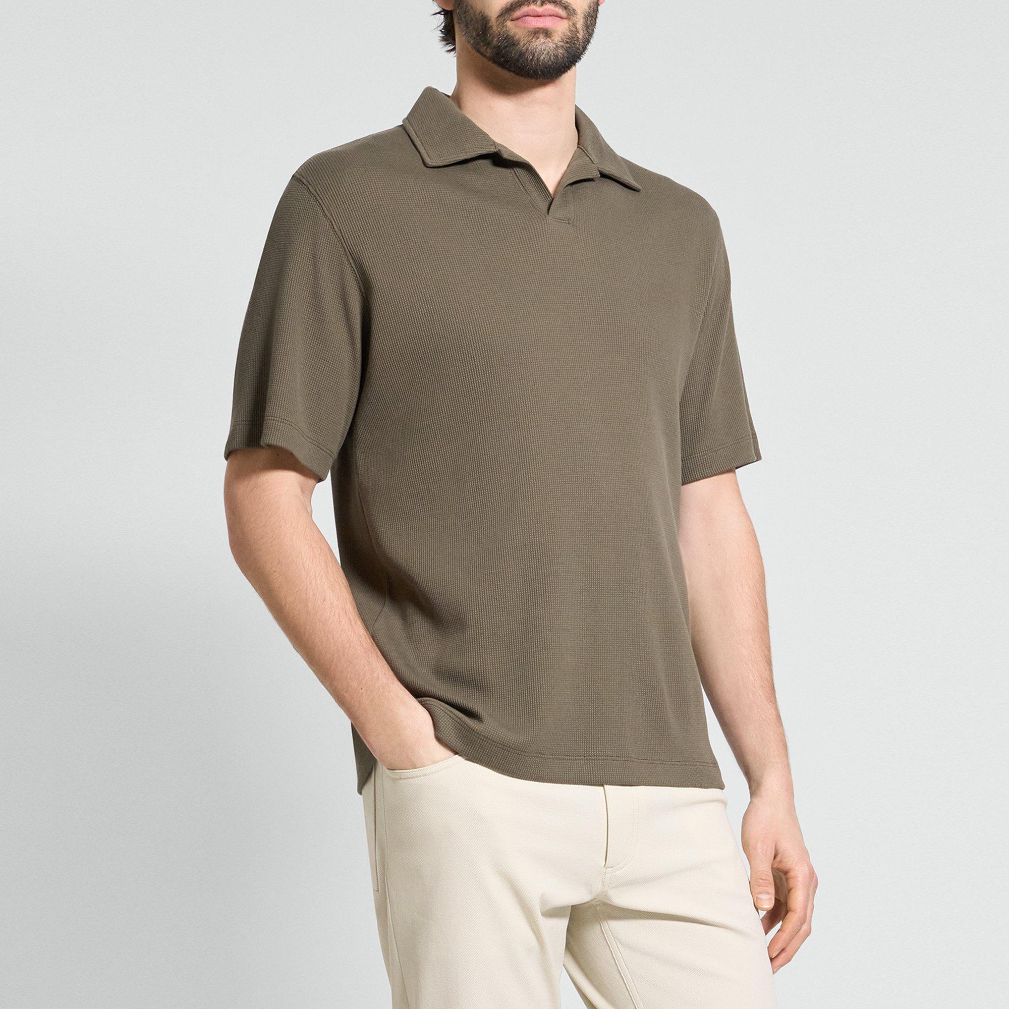 Short-Sleeve Polo Shirt in Waffle-Knit Cotton