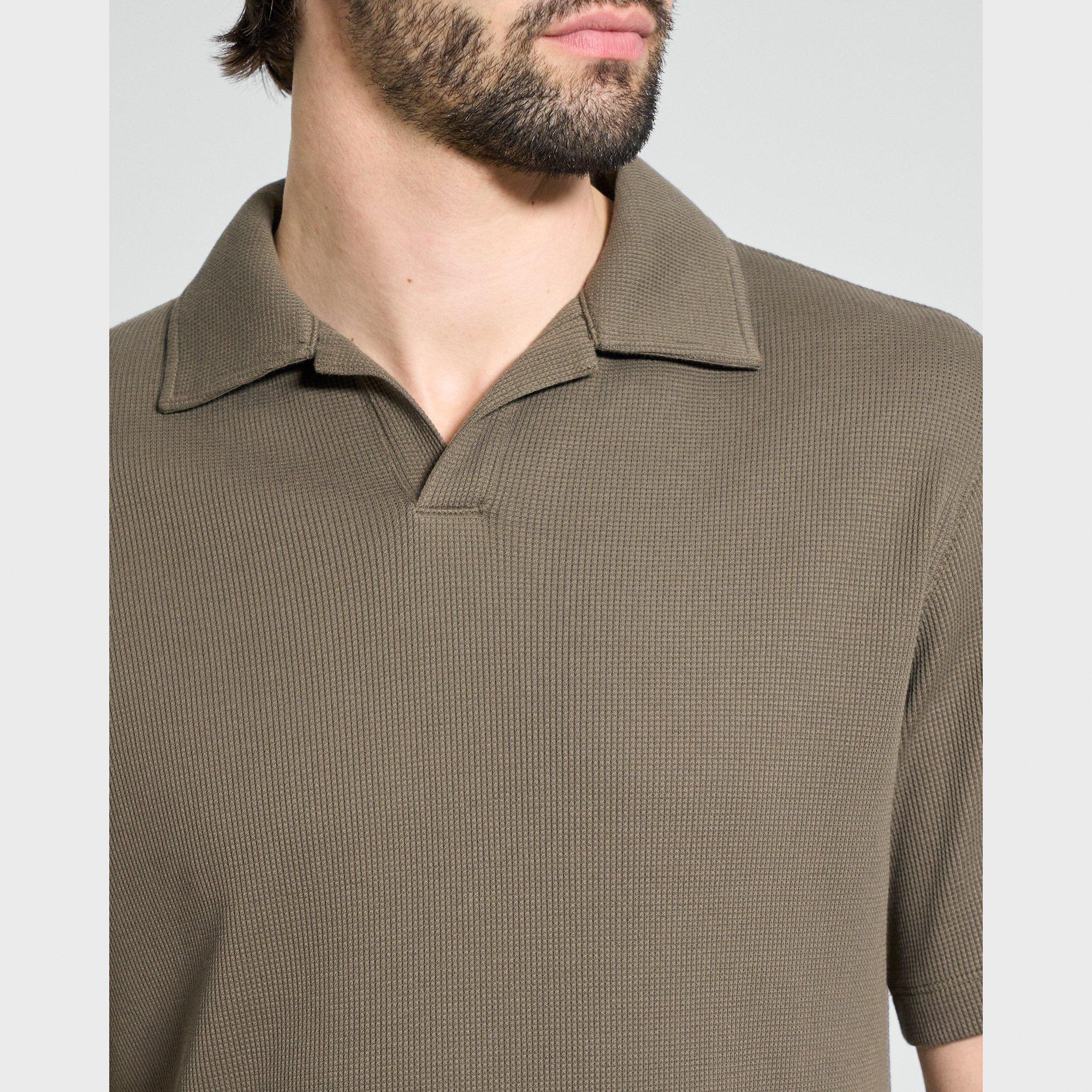 Short-Sleeve Polo Shirt in Waffle-Knit Cotton