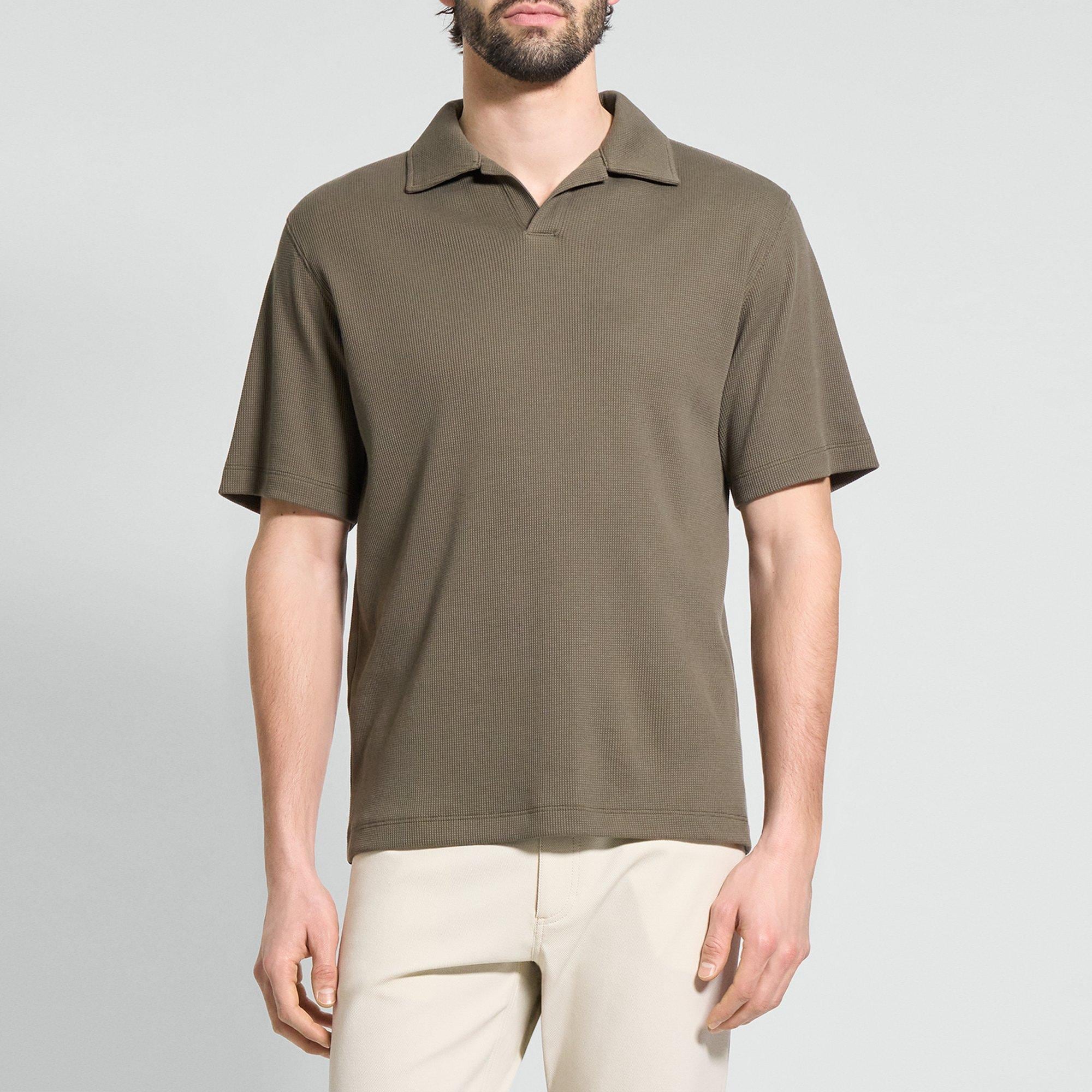 Short-Sleeve Polo Shirt in Waffle-Knit Cotton