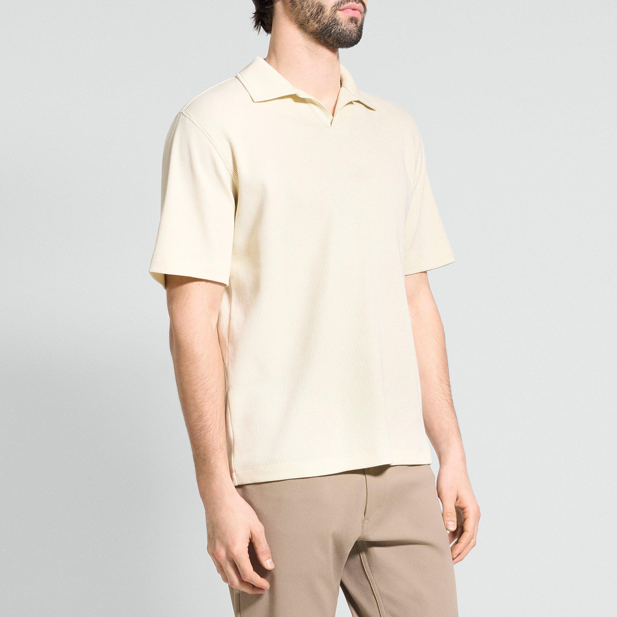 Short-Sleeve Polo Shirt in Waffle-Knit Cotton