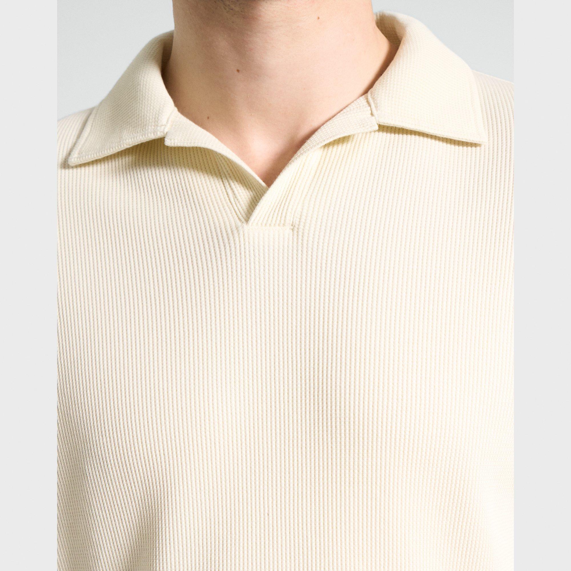 Short-Sleeve Polo Shirt in Waffle-Knit Cotton