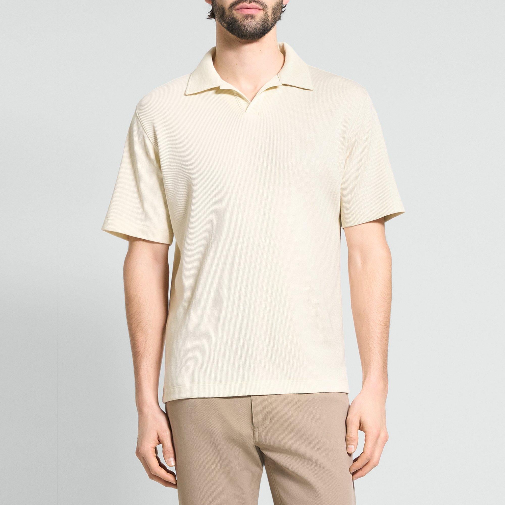 Short-Sleeve Polo Shirt in Waffle-Knit Cotton
