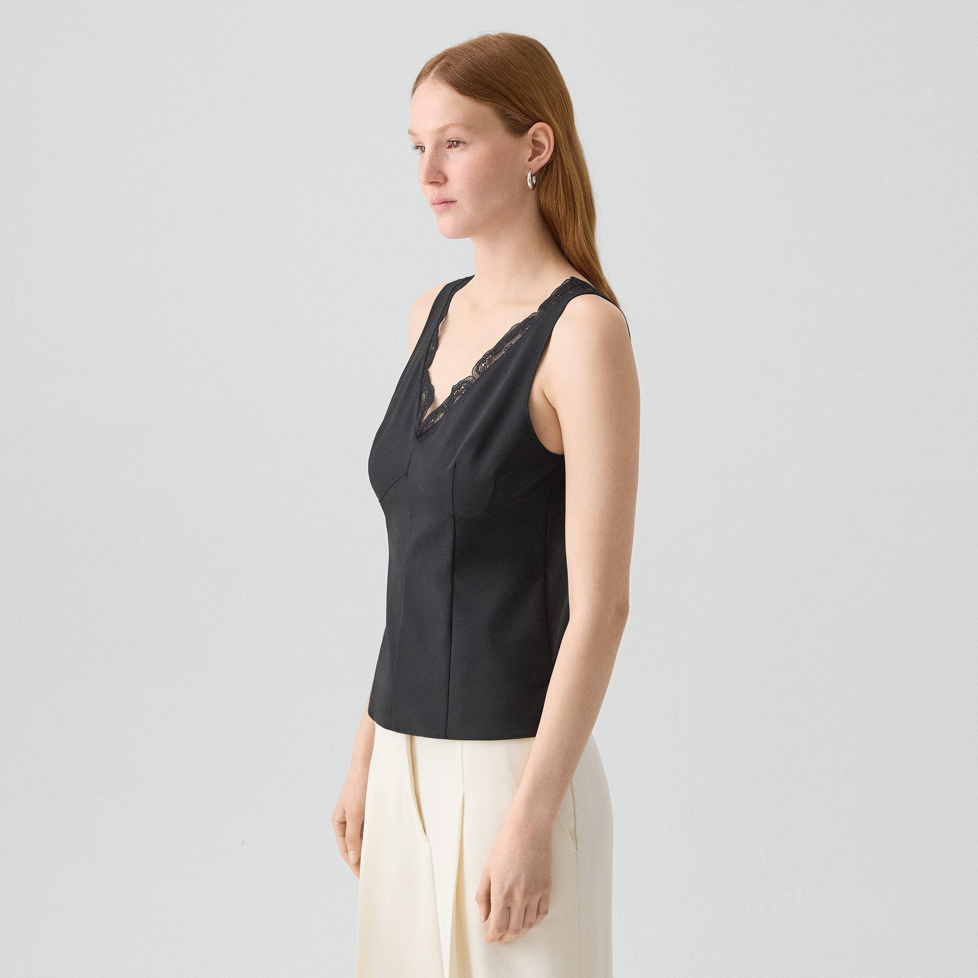 Lace-Trimmed Tank Top in Stretch Wool