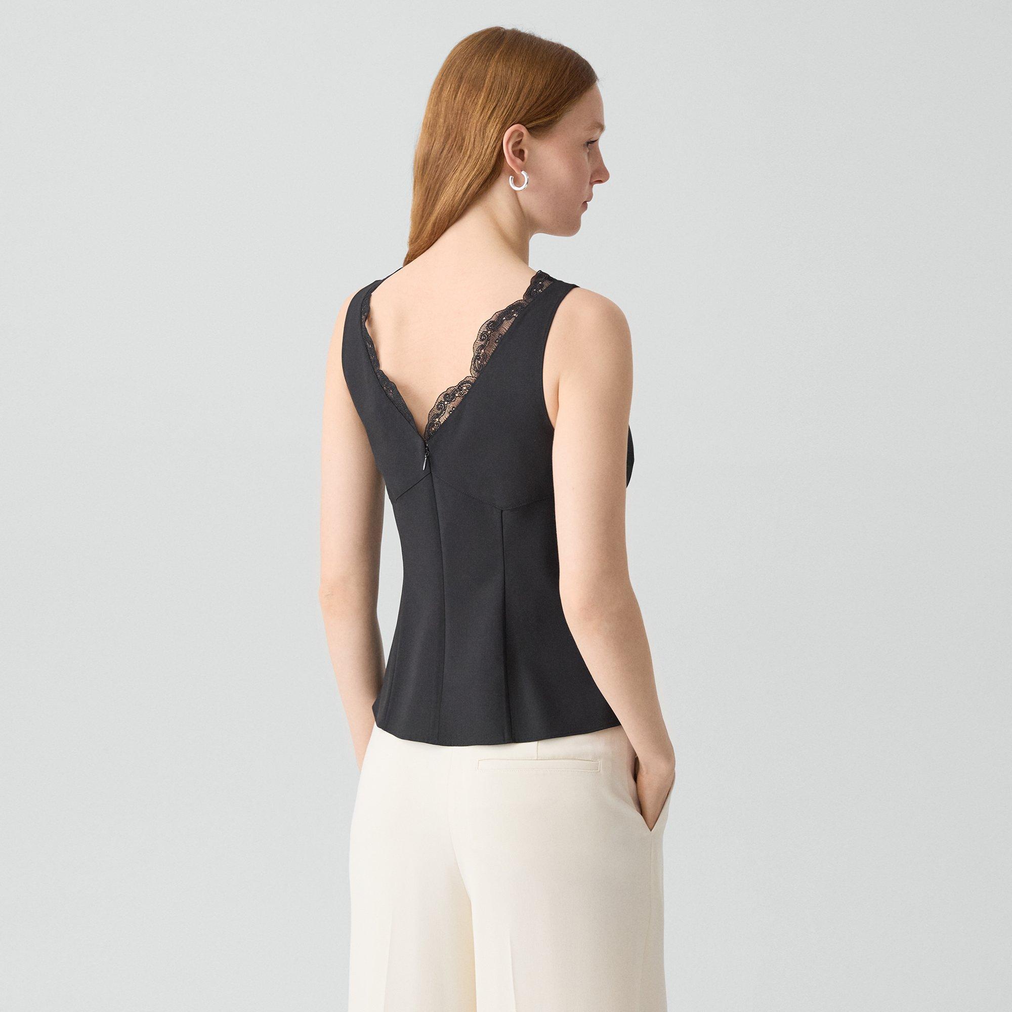 Lace-Trimmed Tank Top in Stretch Wool