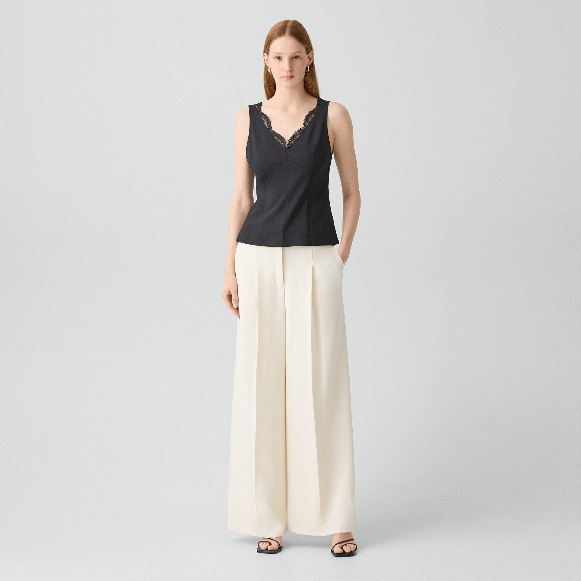 Lace-Trimmed Tank Top in Stretch Wool