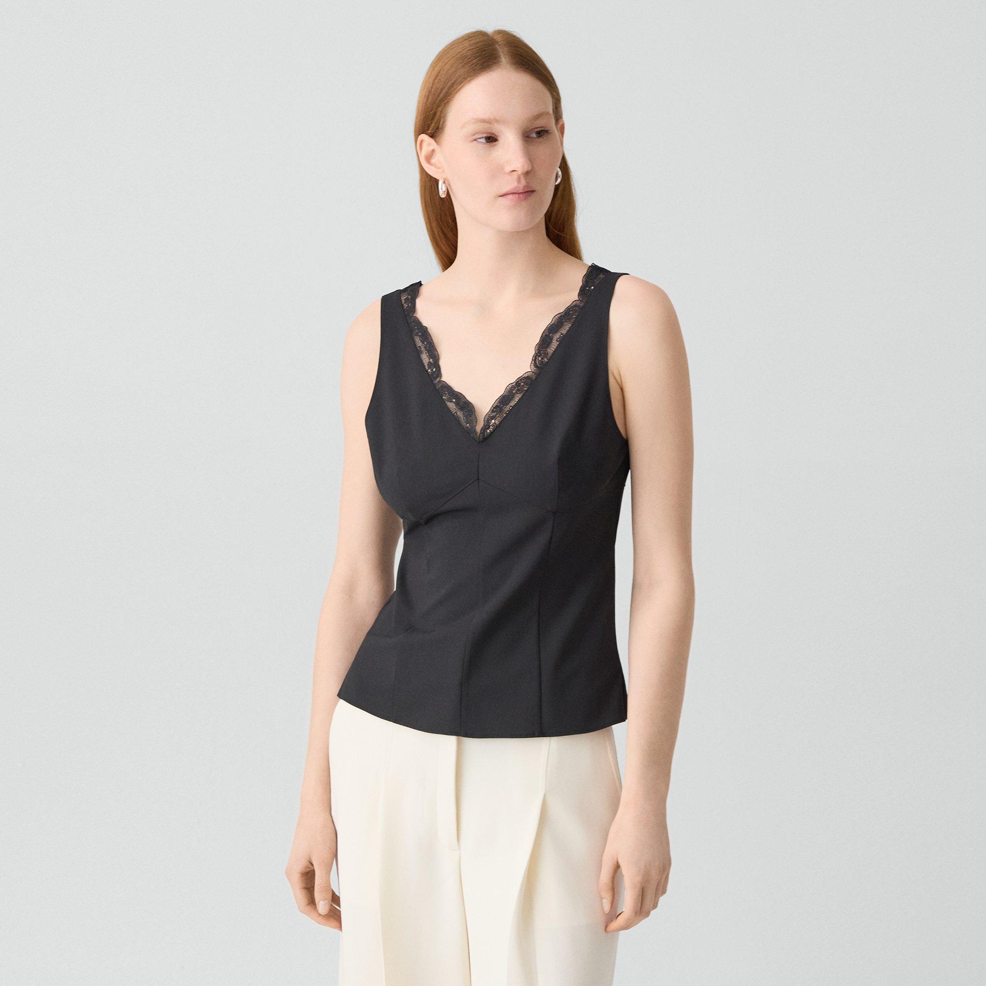 Lace-Trimmed Tank Top in Stretch Wool