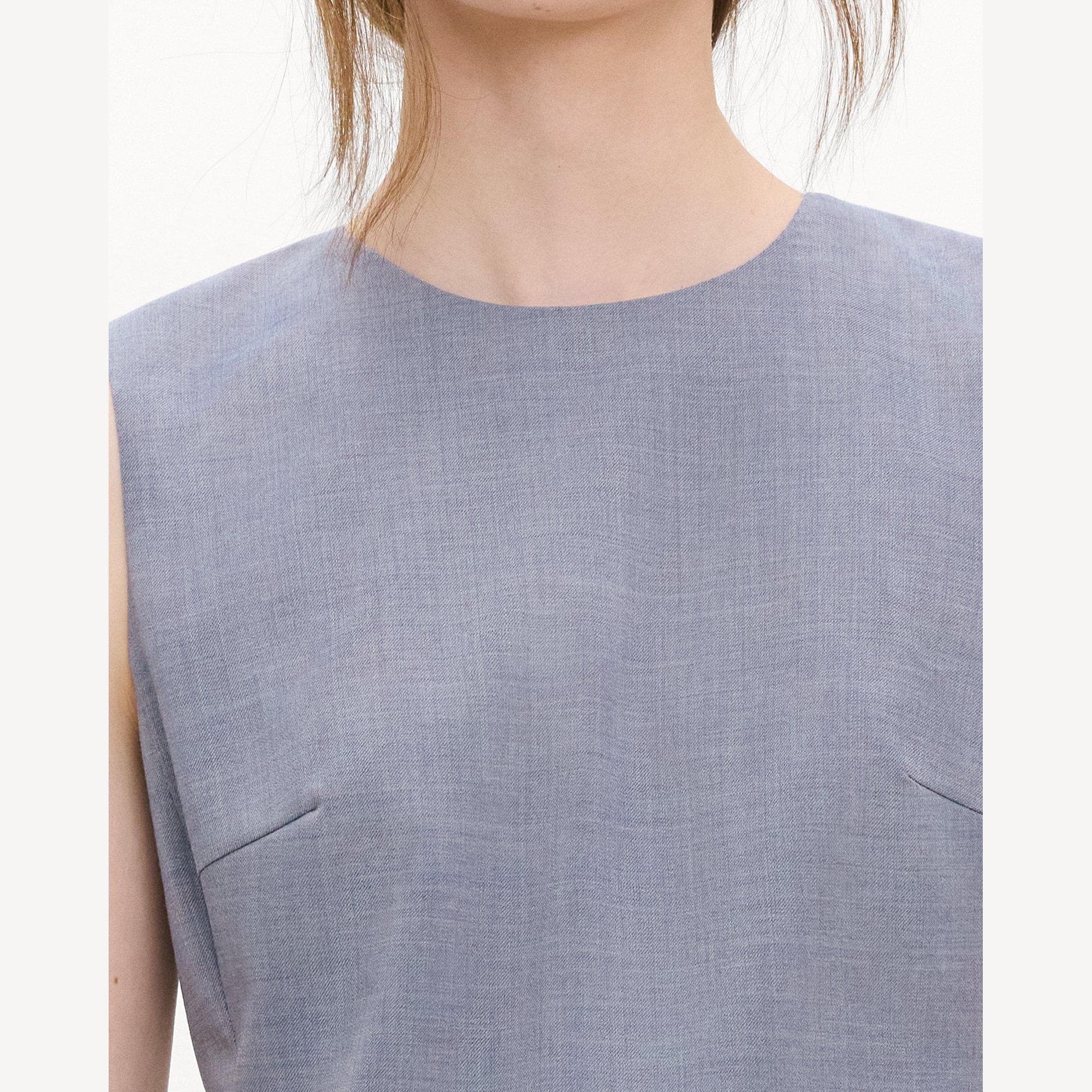 Sleeveless Fitted Dress in Wool Gabardine