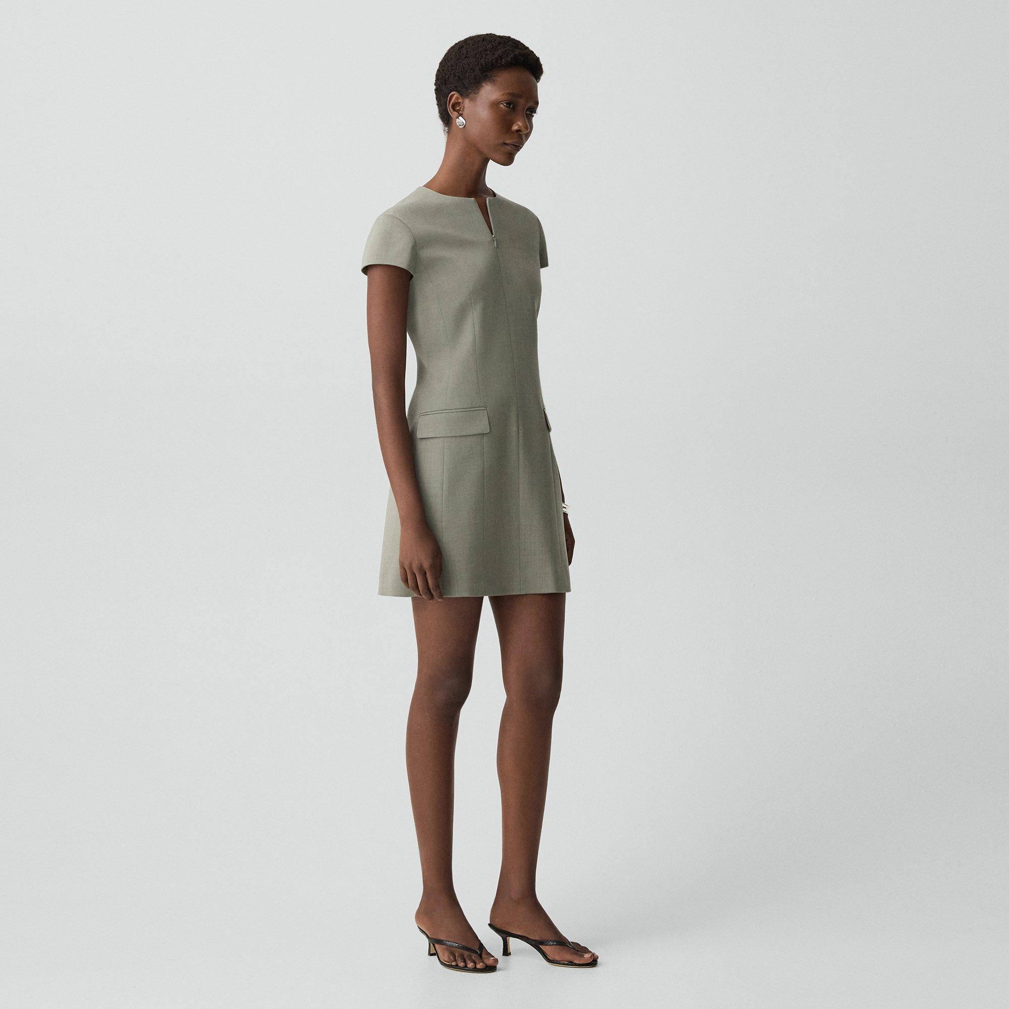 Zip Mini Dress in Wool Gabardine