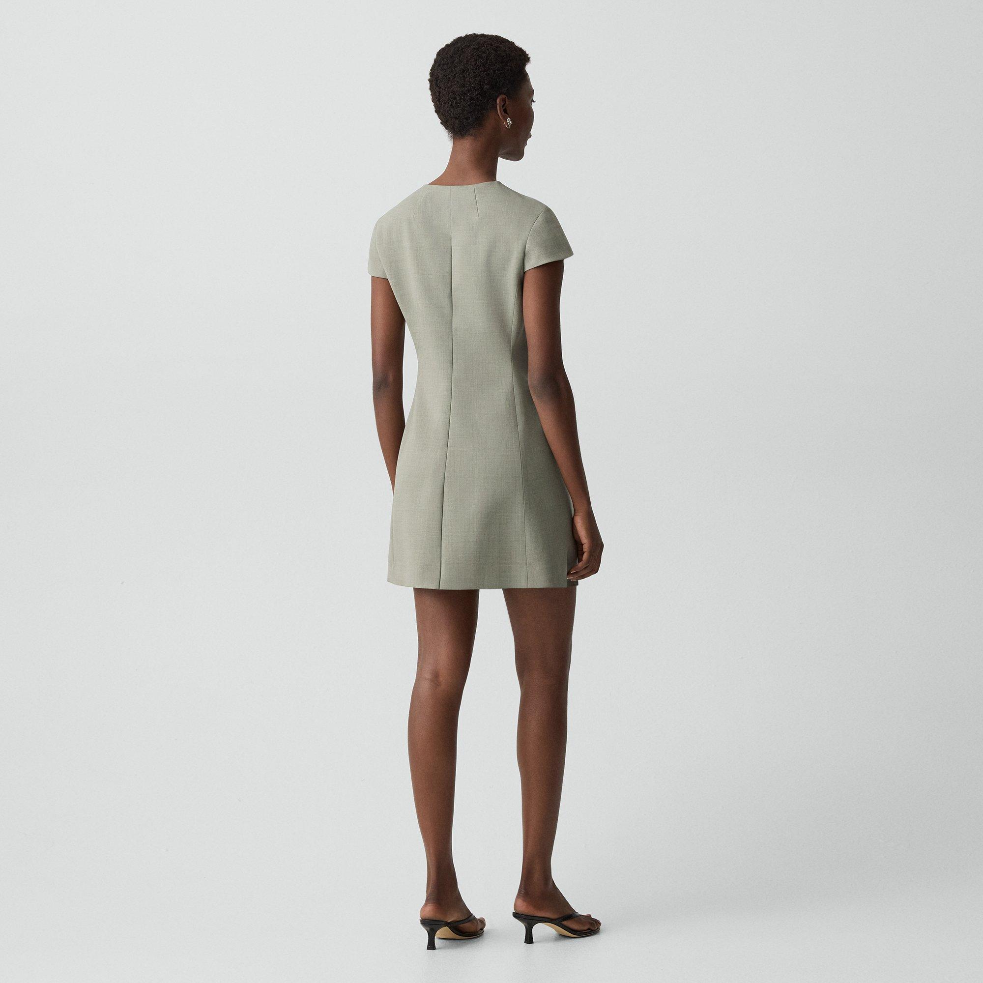 Zip Mini Dress in Wool Gabardine