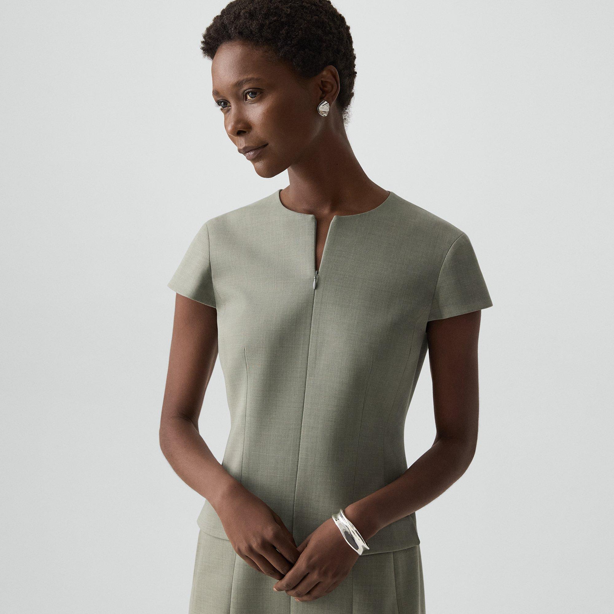 Zip Mini Dress in Wool Gabardine